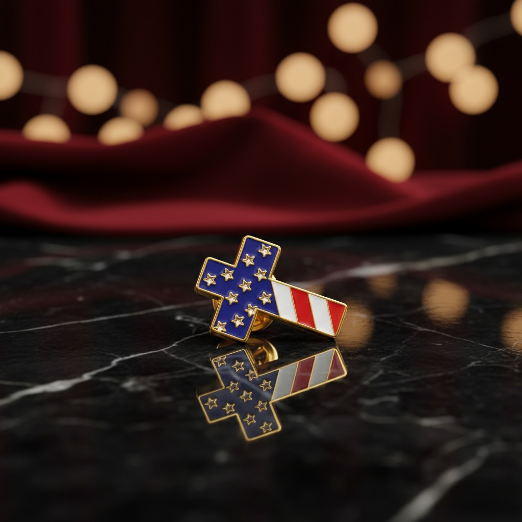Side Red, White, Blue Cross Flag Lapel Pin