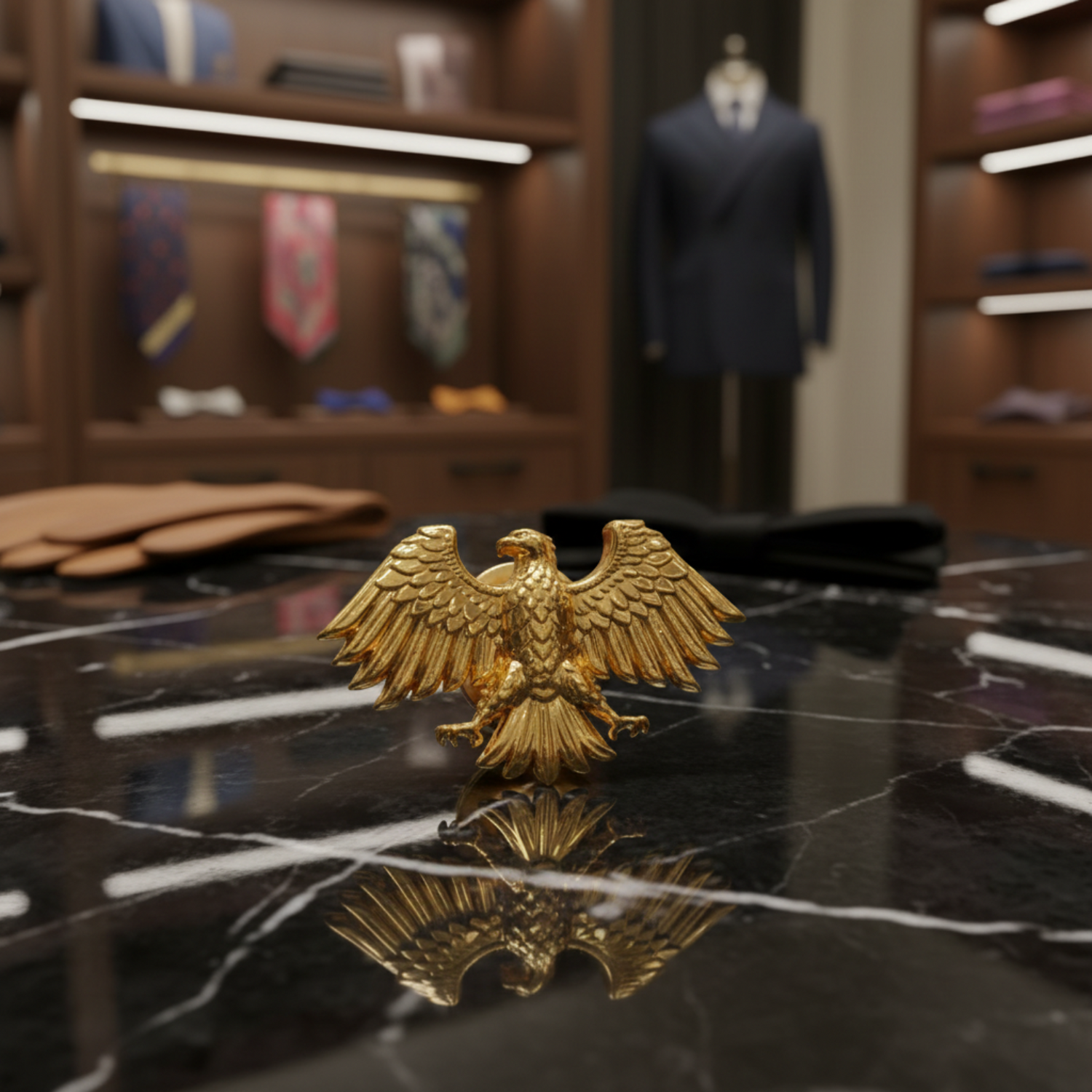 Gold eagle emblem on a white background