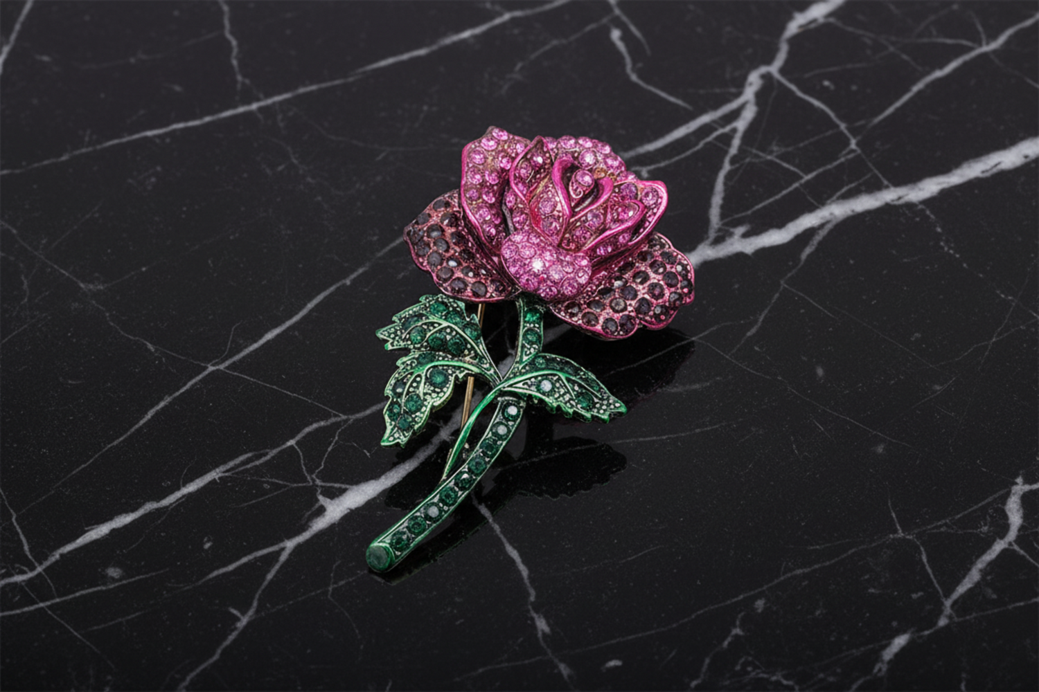 Pink and Green Rose Lapel pin