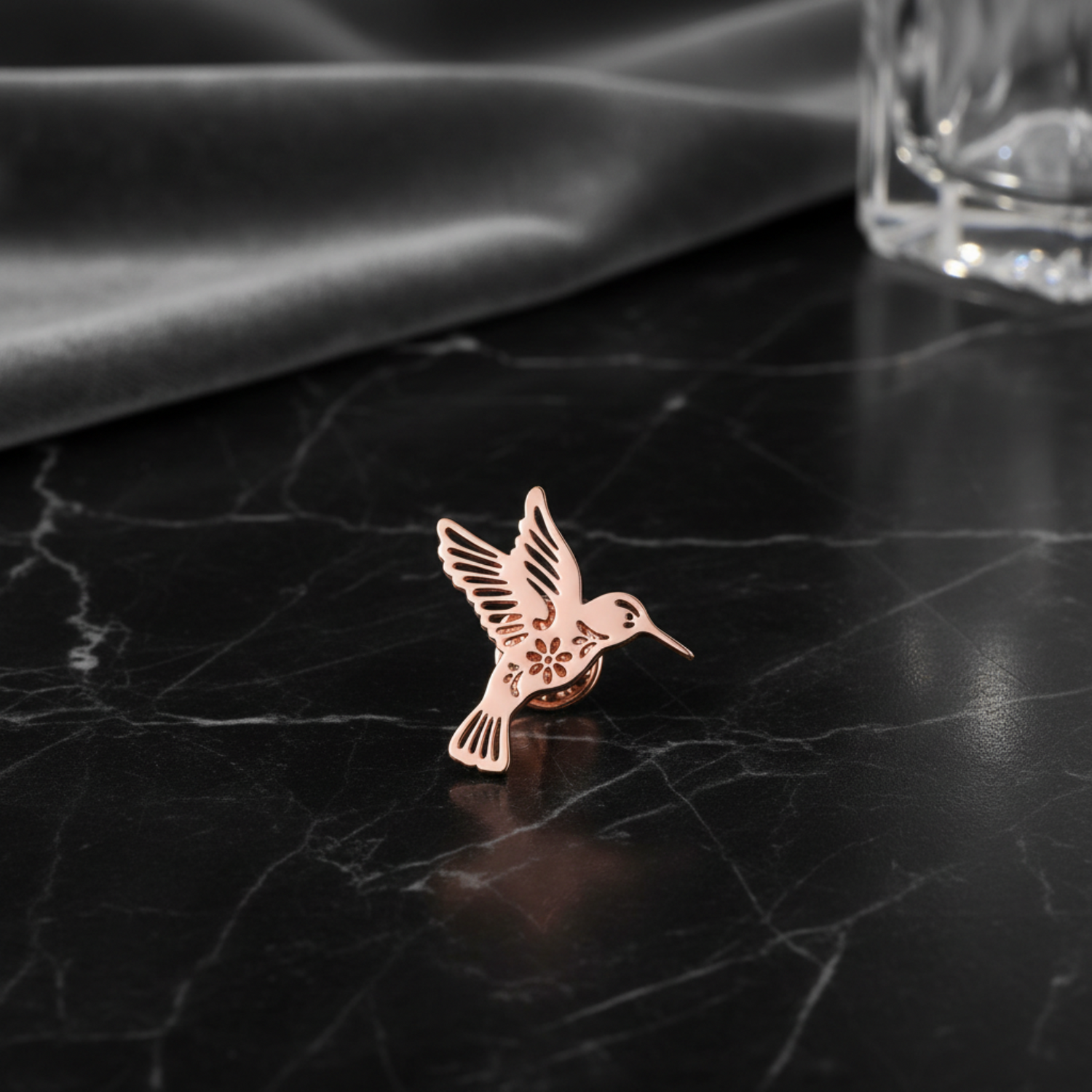 Rose gold small hummingbird lapel pin