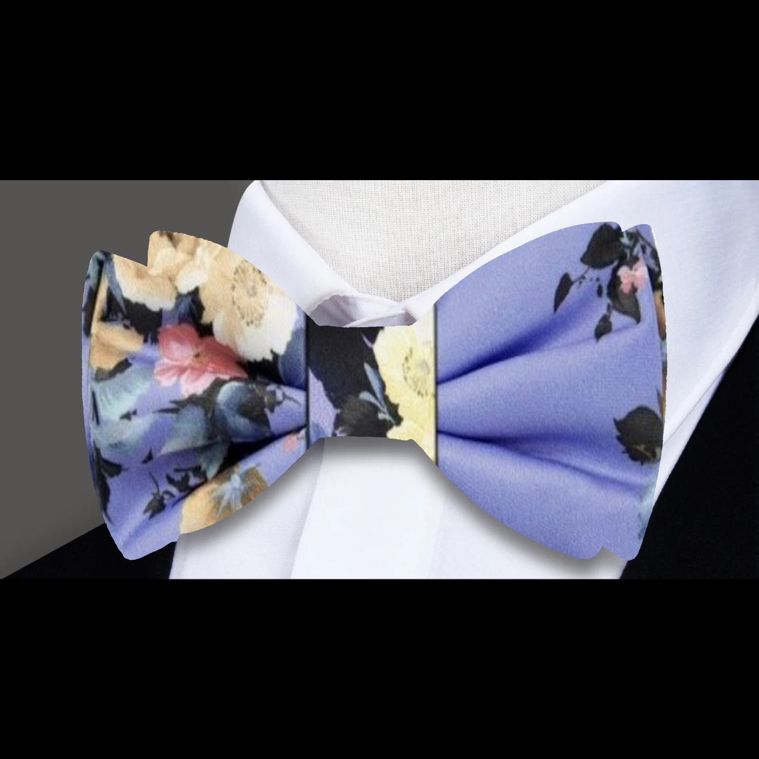 Main: A Indigo, Blue, And Yellow Floral Pattern Silk Self Tie Bow Tie