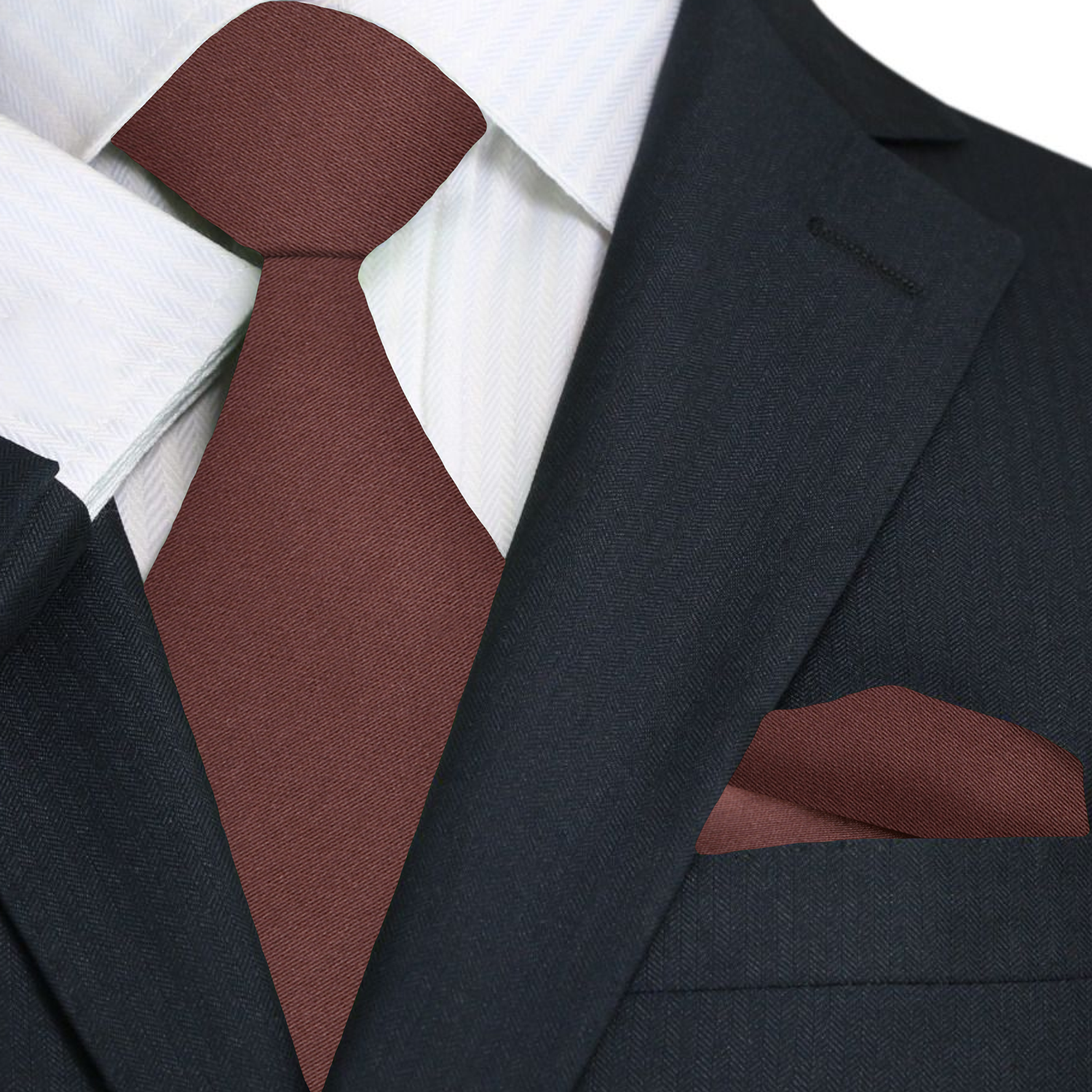 Solid Brown Tie with Matching Square