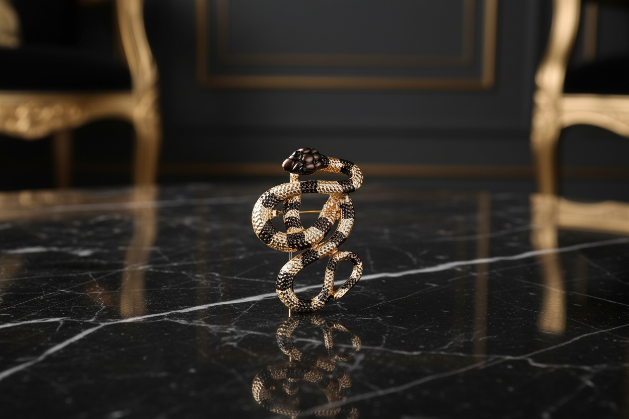 Snake Lapel Pin | Gold & Brown Statement Suit Accessory