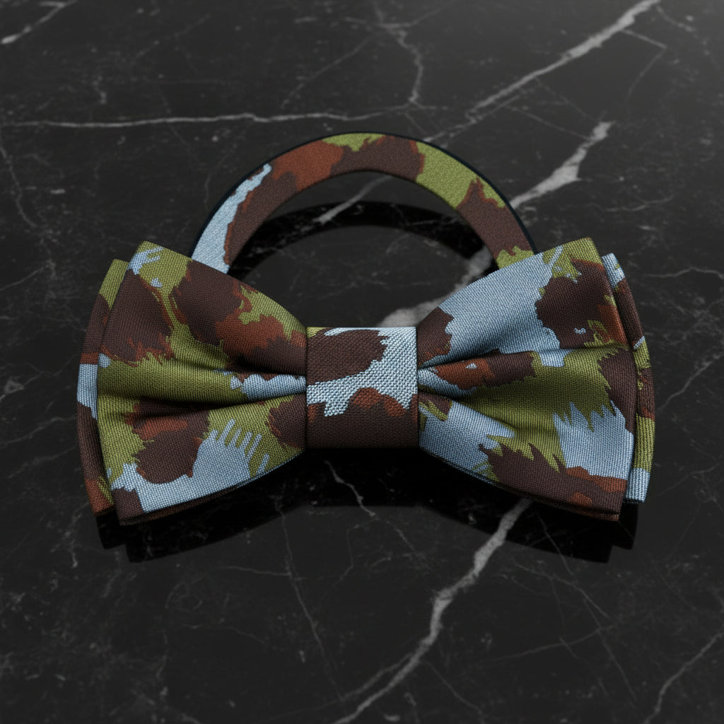 Olive Green, Steel Blue, Brown Cheetah Bow Tie Pre Tied