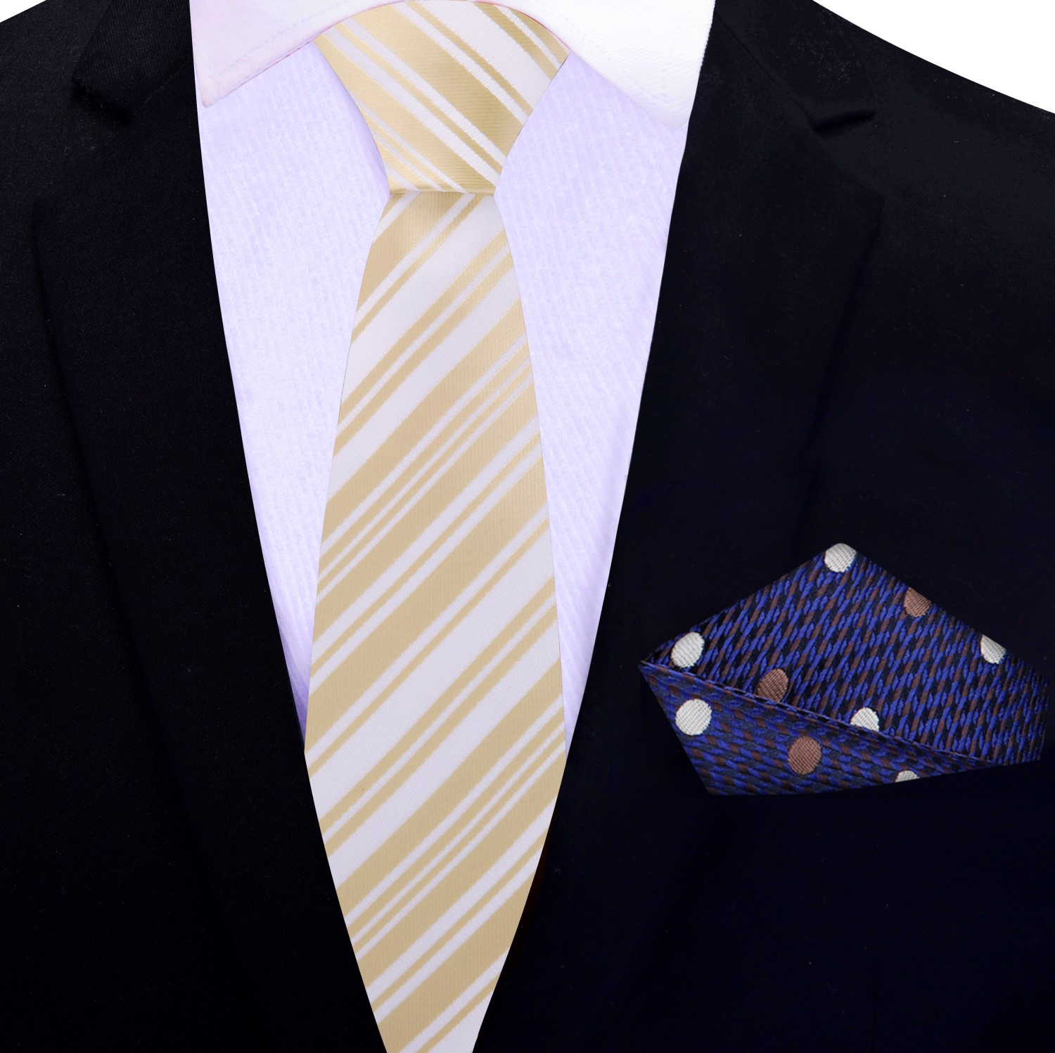 Thin Soft Gold, Pearl Stripe Tie and Accenting Pocket Square