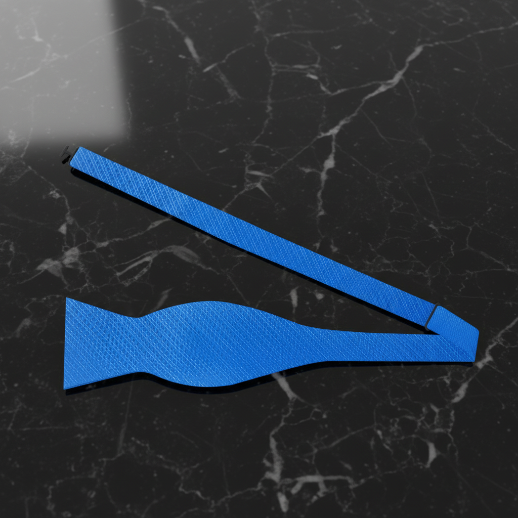 A Solid Royal Blue With Small Check Texture Pattern Silk Self Tie Bow Tie Self Tie