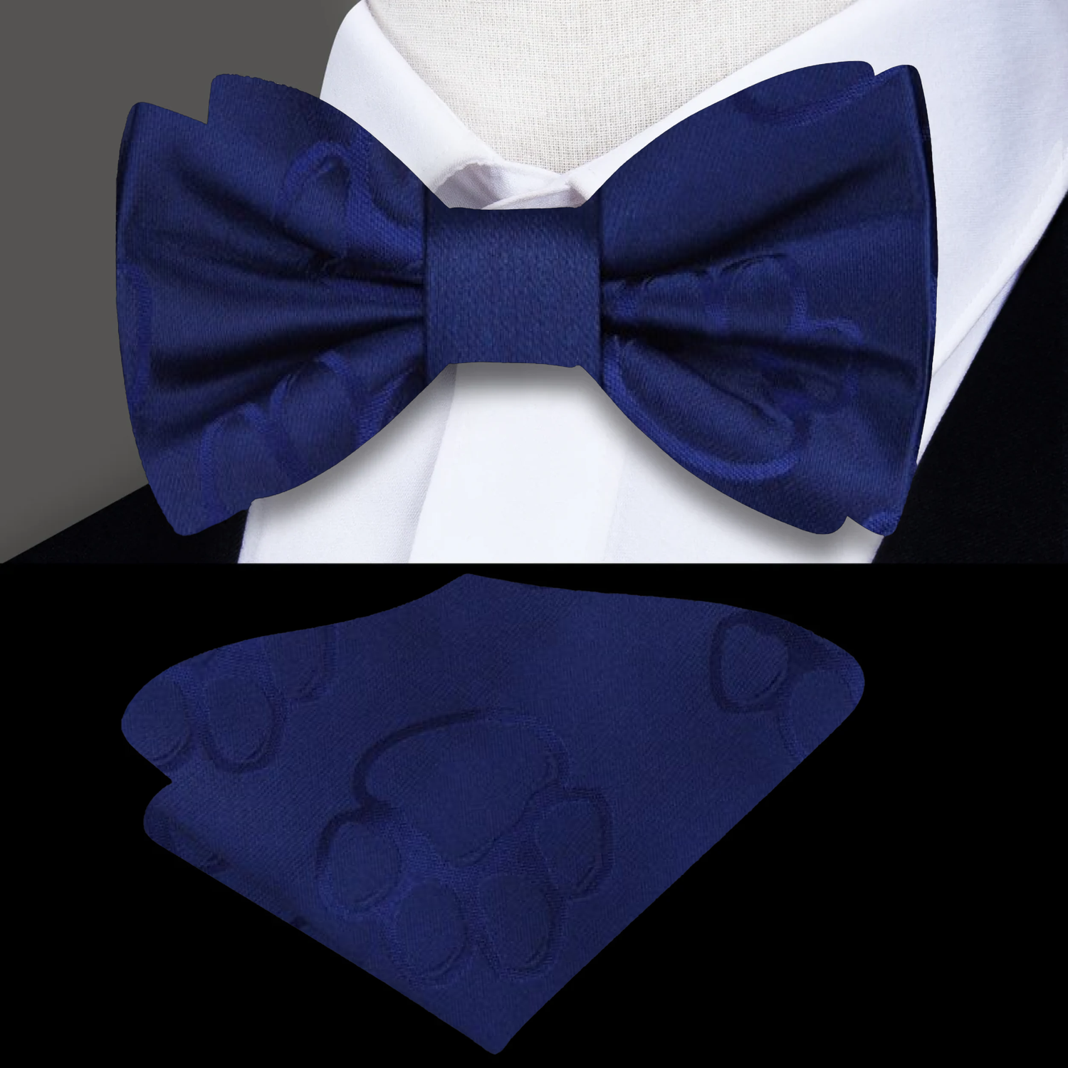 Deep Blue Paw Print Texture Print Bow Tie And Pocket Square