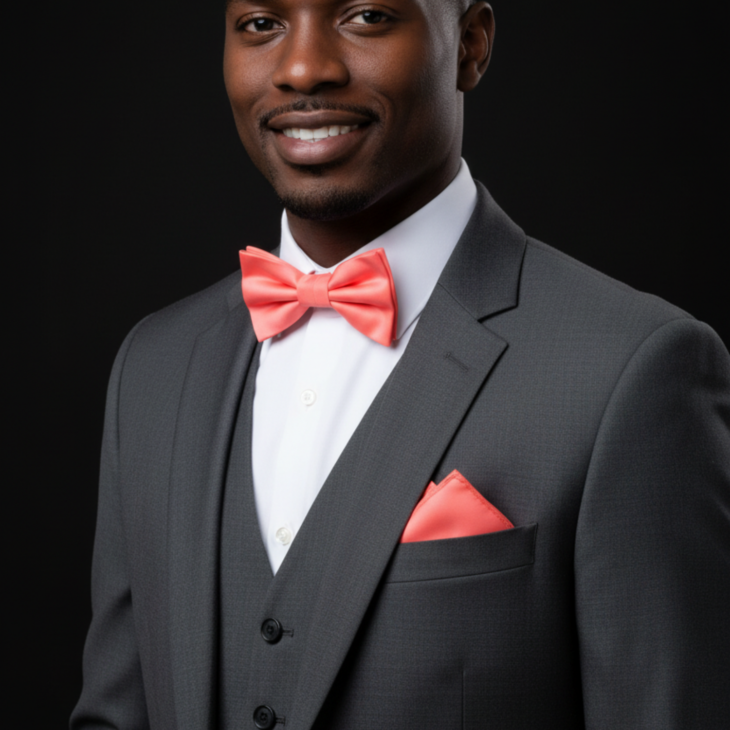 Bright Coral Bow Tie and Square on man