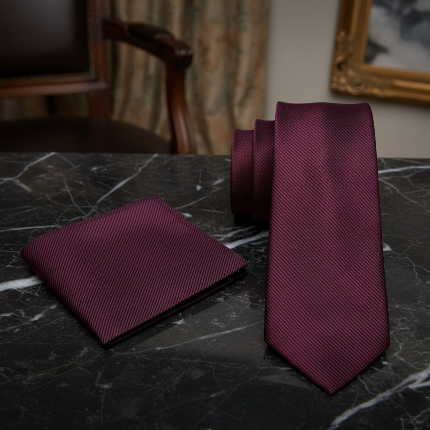Alt View: Deep Malbec Solid Necktie and Matching Square