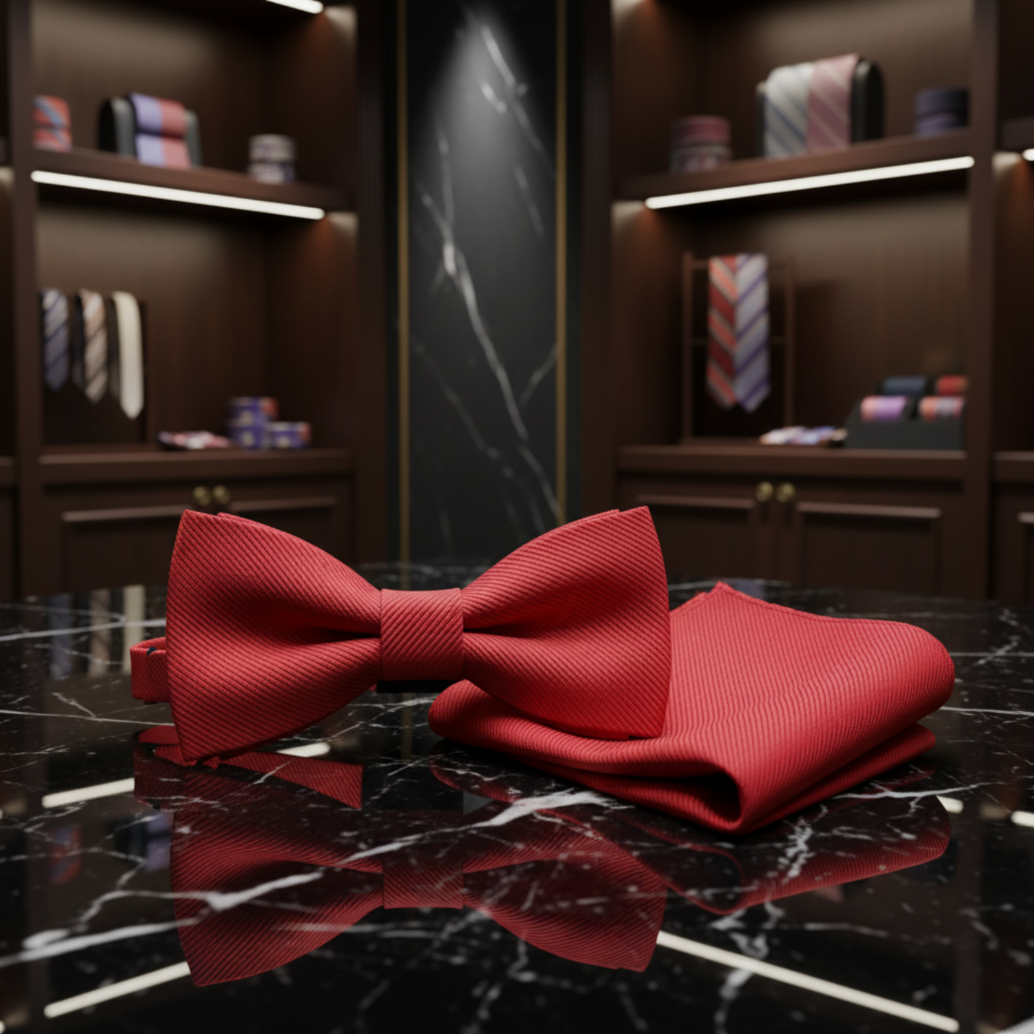 Solid Red Bow Tie and Square