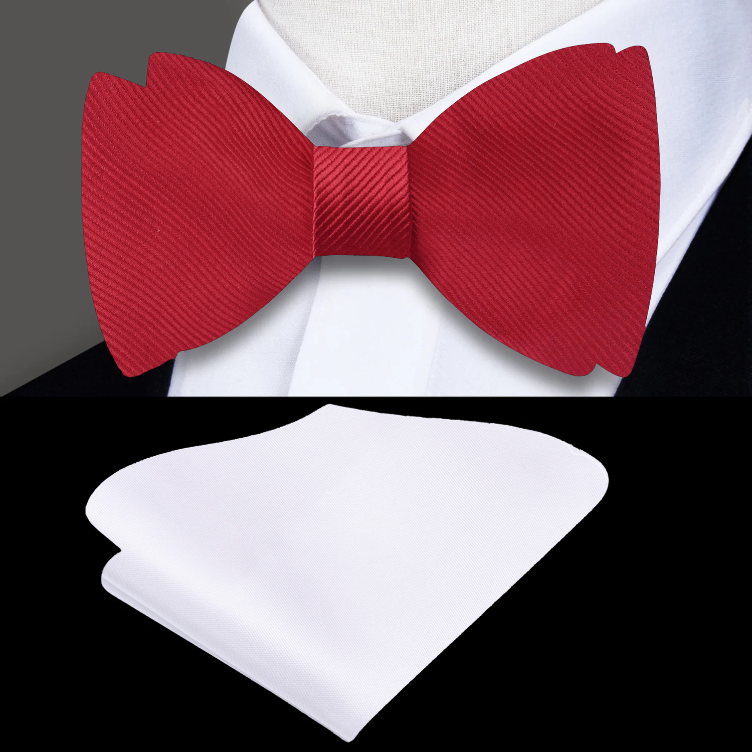 Solid Red Bow Tie and White Square
