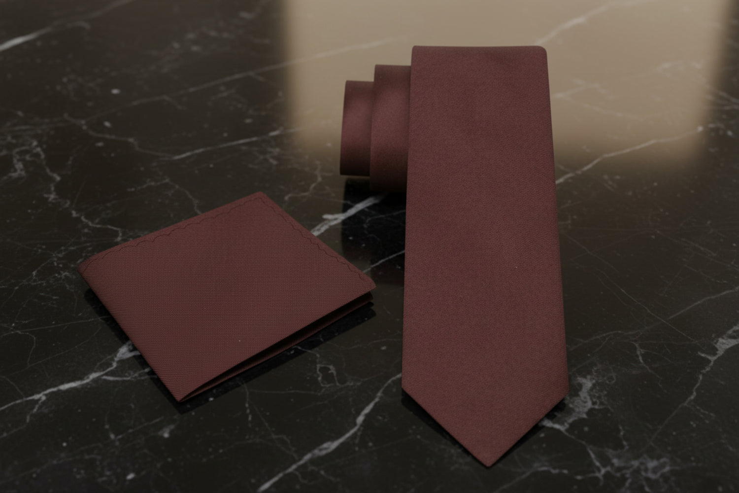 View 2: Solid Brown Tie with Matching Square