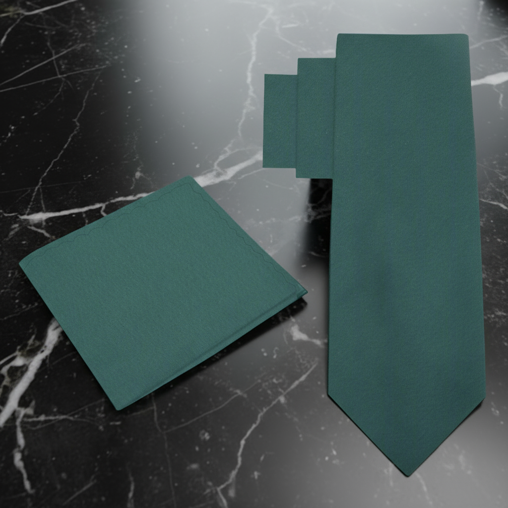 Alt View: Solid Forest Green Necktie and Accenting Blue and Square