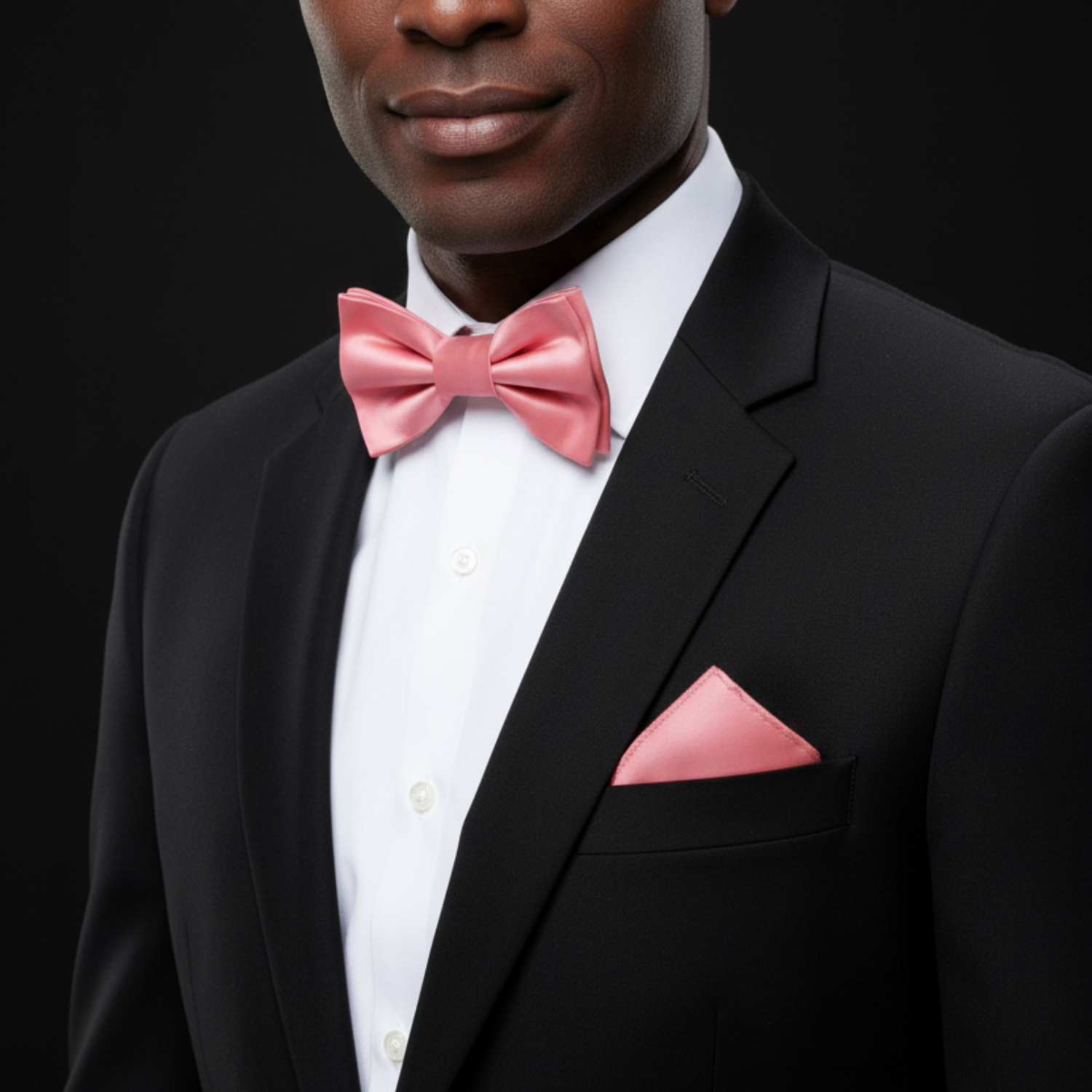 Solid Glossy Salmon Pink Bow Tie and Pocket Square