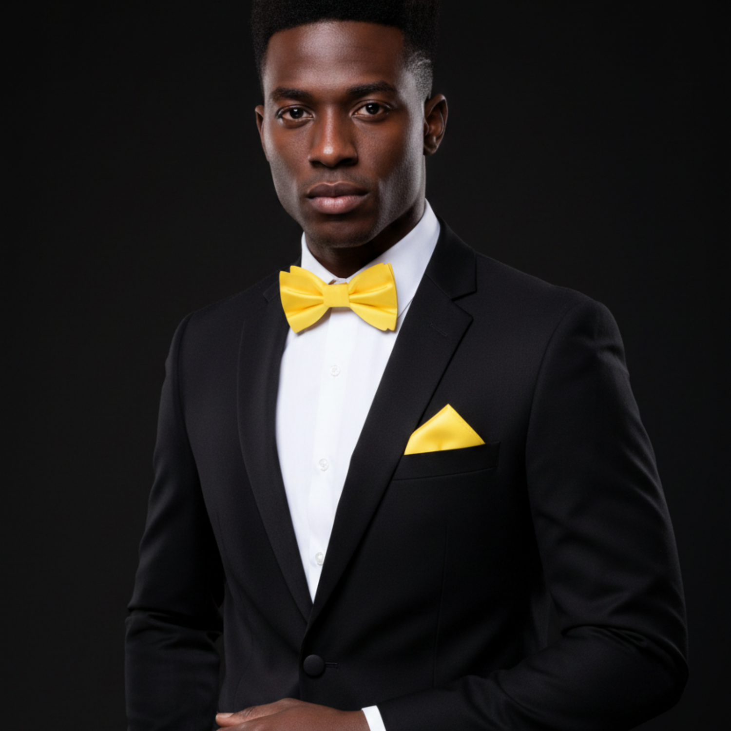 Solid Glossy Canary Yellow Bow Tie and Pocket Square