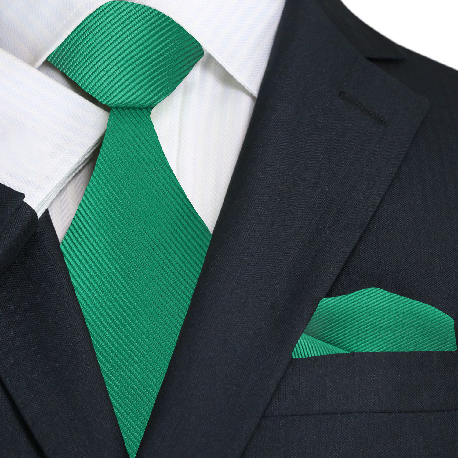 Solid Green Lined Tie and Pocket Square