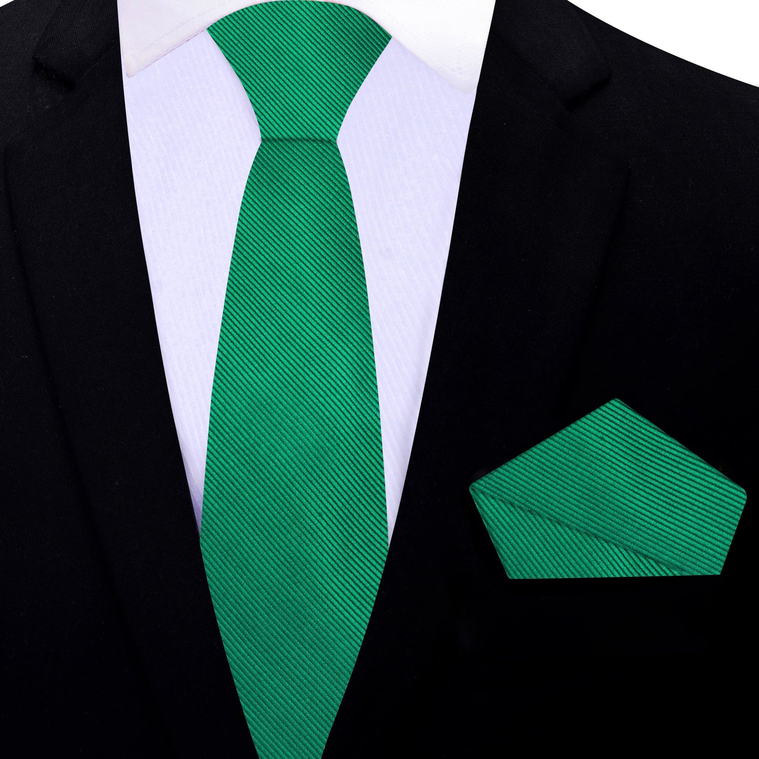 Thin Tie: Solid Green Necktie and Square