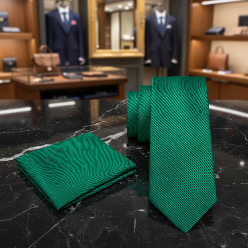 Alt View: Solid Green Necktie and Square