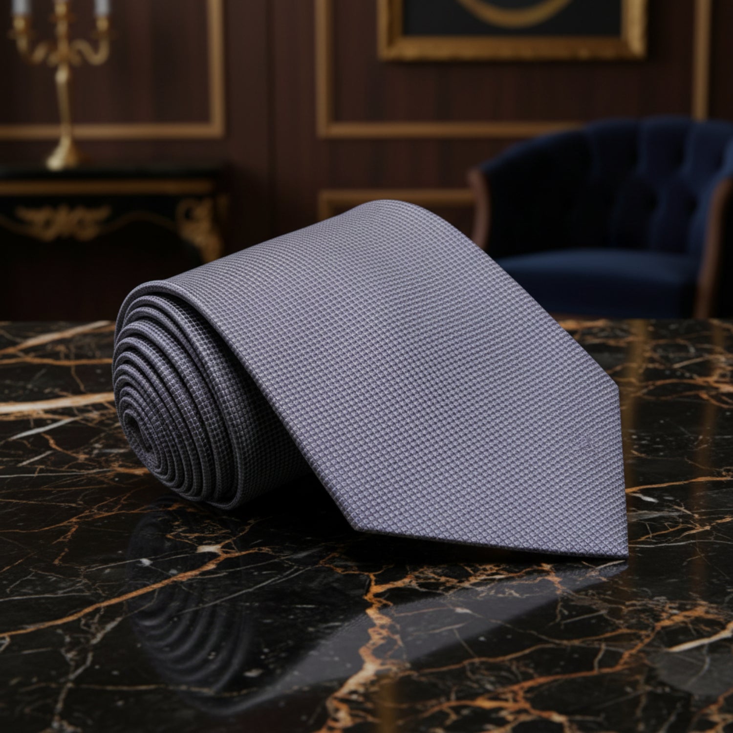 Main A Silver With Block Check Pattern Necktie||Silver