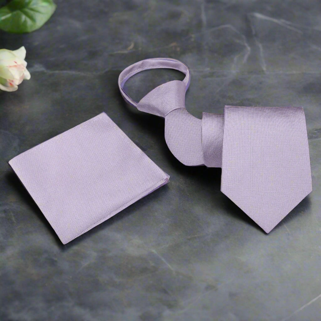 Zipper: Solid Grey with White Check Tie and Pocket Square