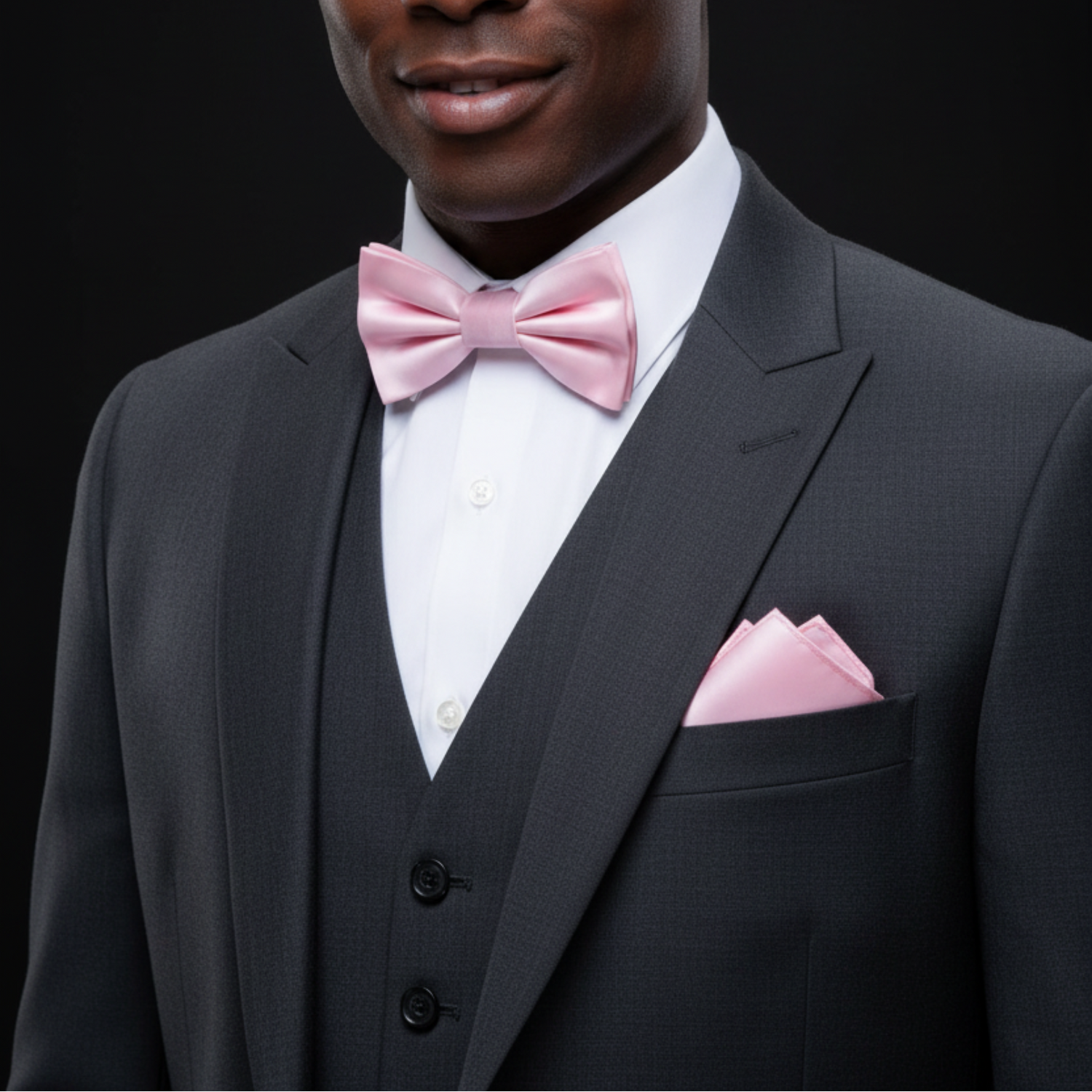 Solid Glossy Blush Pink Bow Tie and Pocket Square