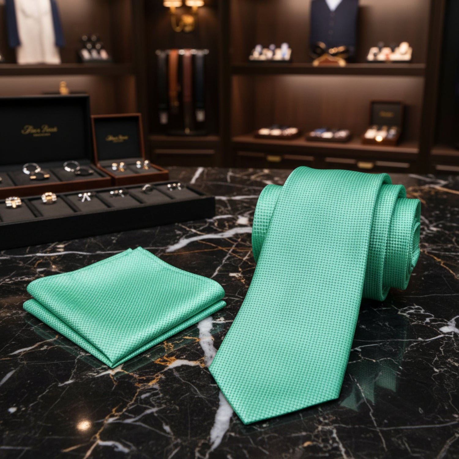 Alt: Mint Blocks Necktie and Square