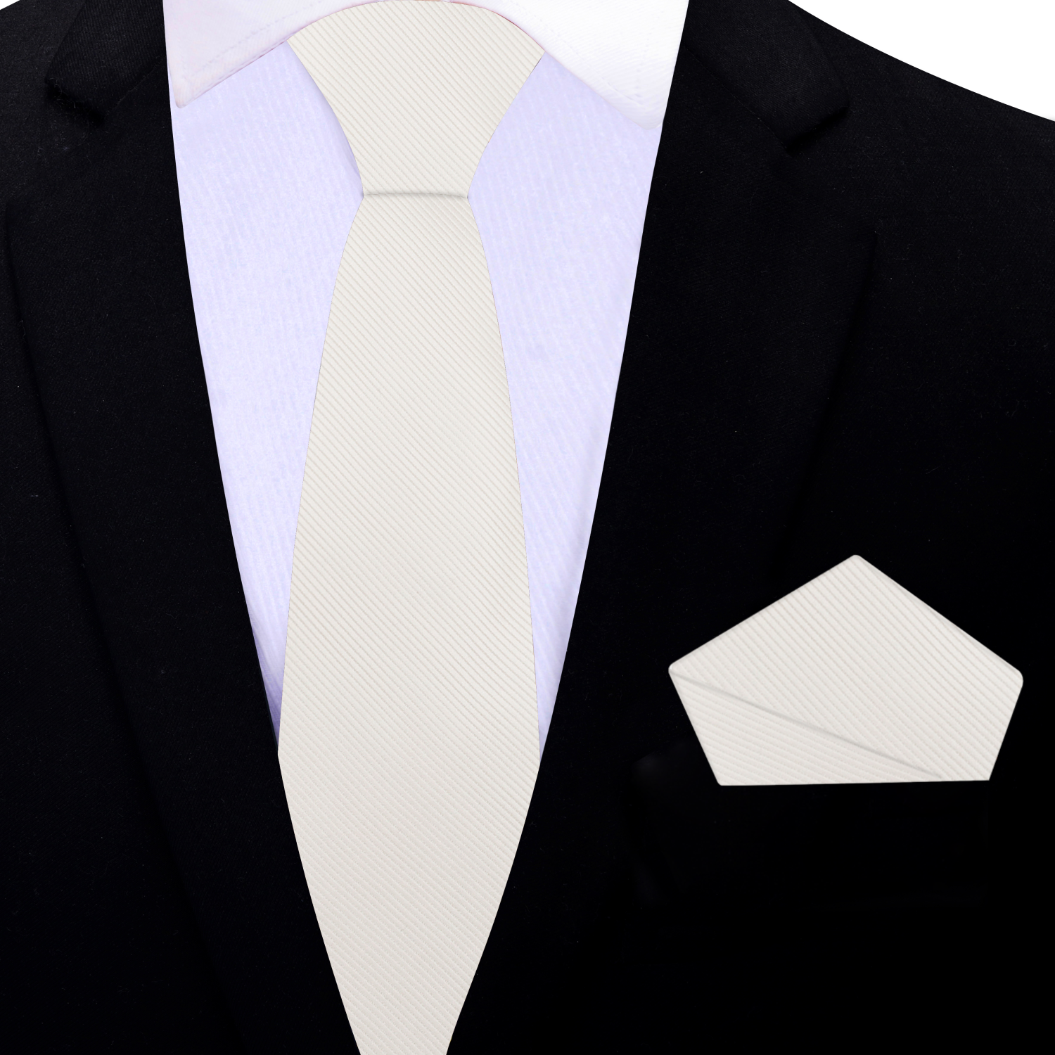 Thin Premium Solid Off White Necktie and Square