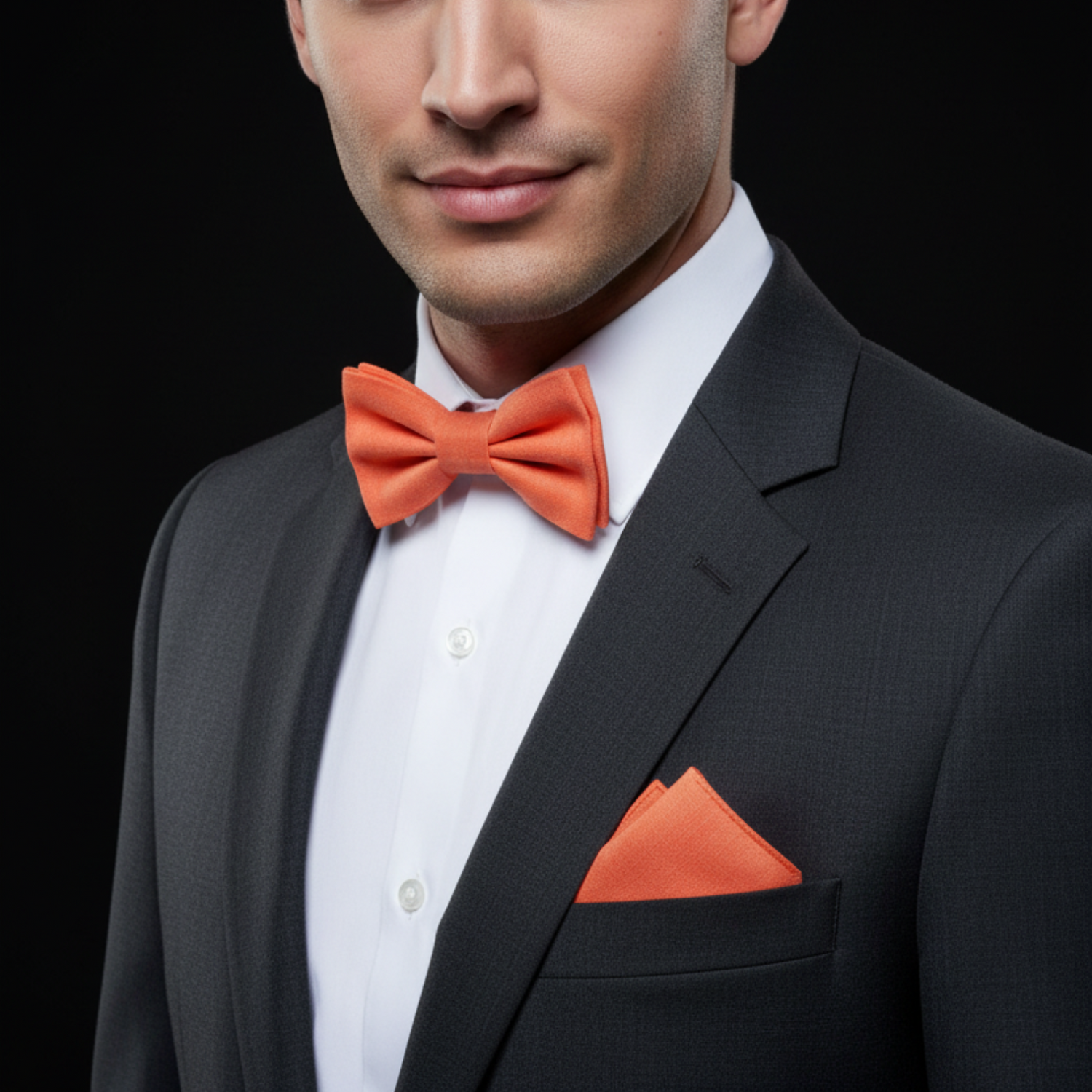 Fresh Orange Linen Bow Tie and Pocket Square||Orange