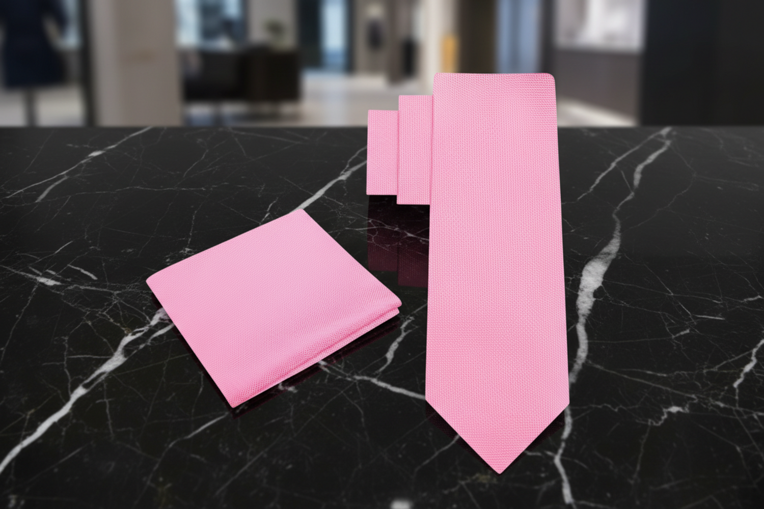 Pink tie and pocket square set