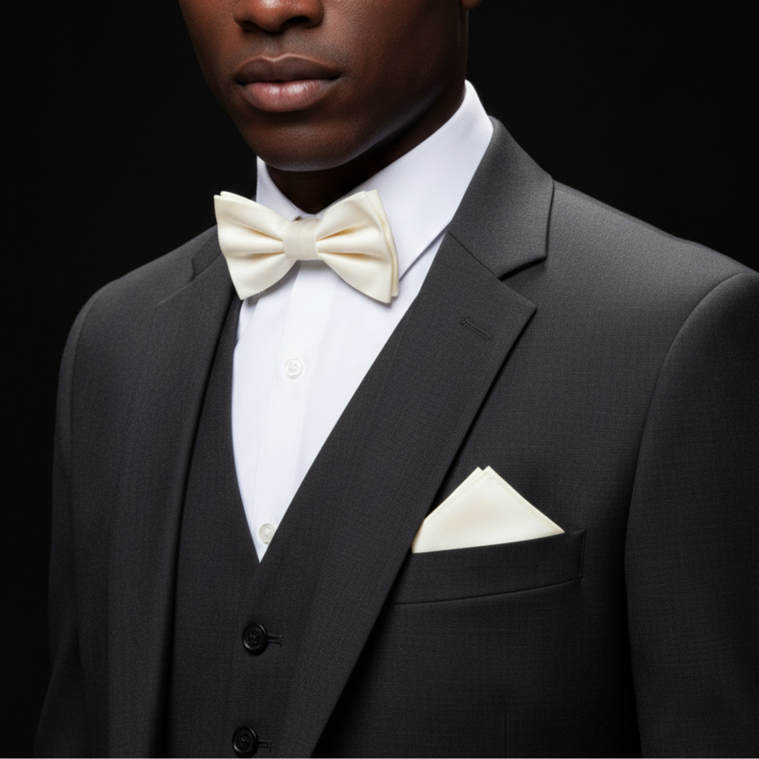 Solid Powder White Bow Tie and Square
