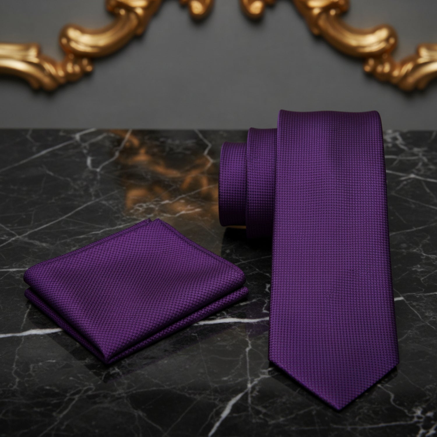 Alt View: Purple Tie with Matching Square