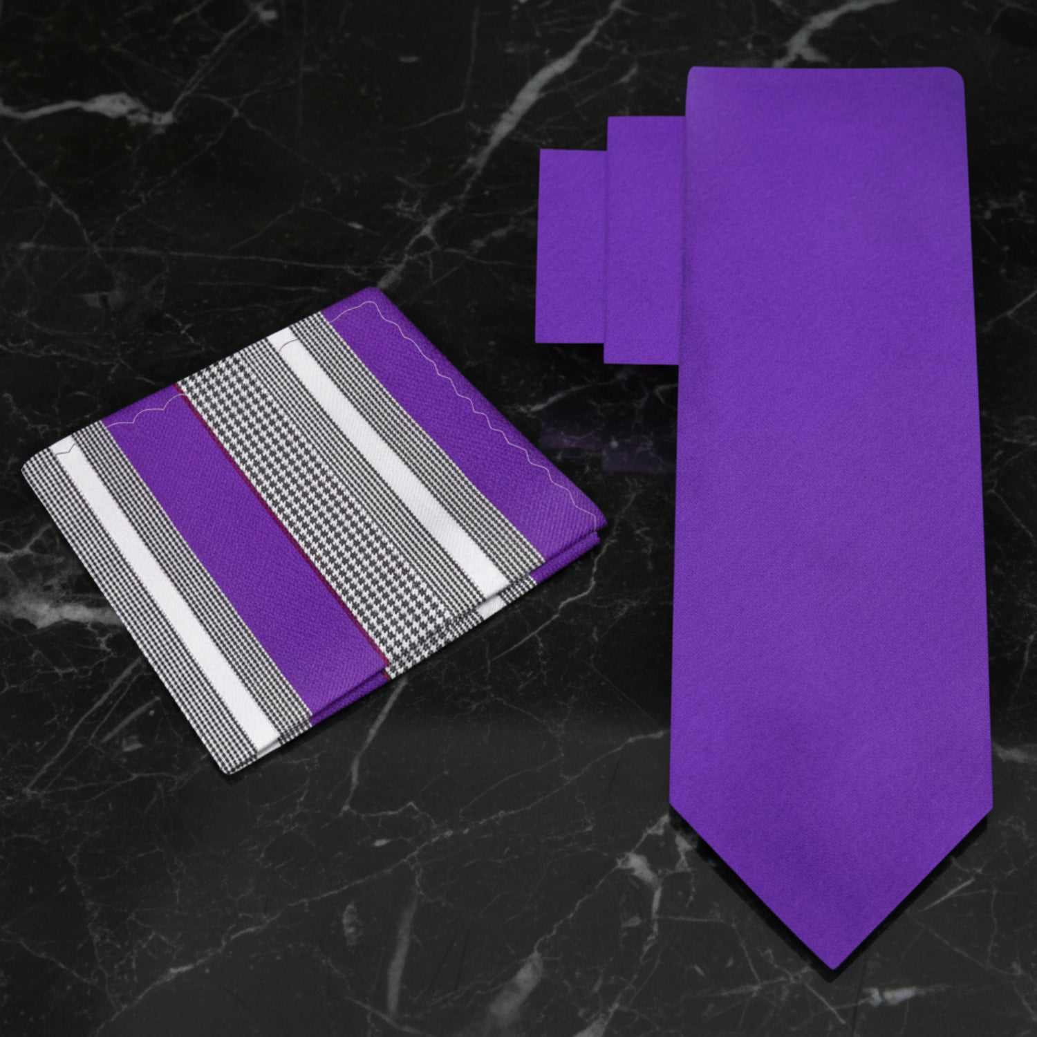 Alt View: Purple Tie with Accenting Black, White and Purple Stripe Square