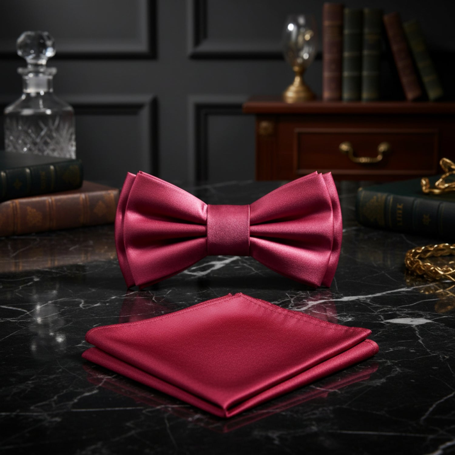 Raspberry Bow Tie with Green and Pocket Square View 2