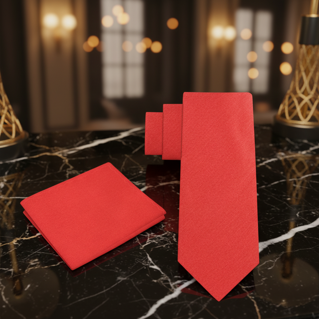 Alt View: Solid Red Necktie and Square