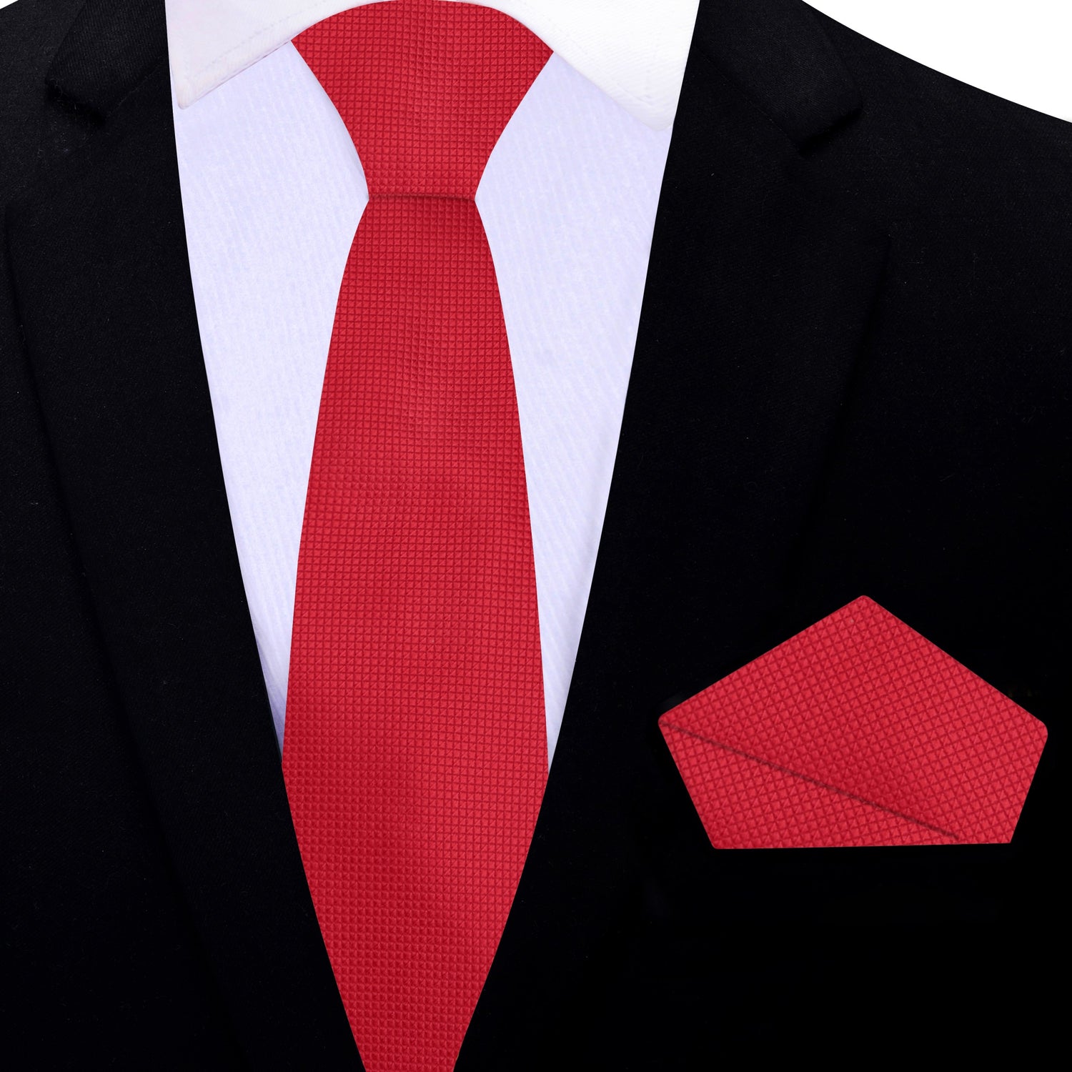 Thin Tie: Solid Red Necktie with Blue and Pocket Square