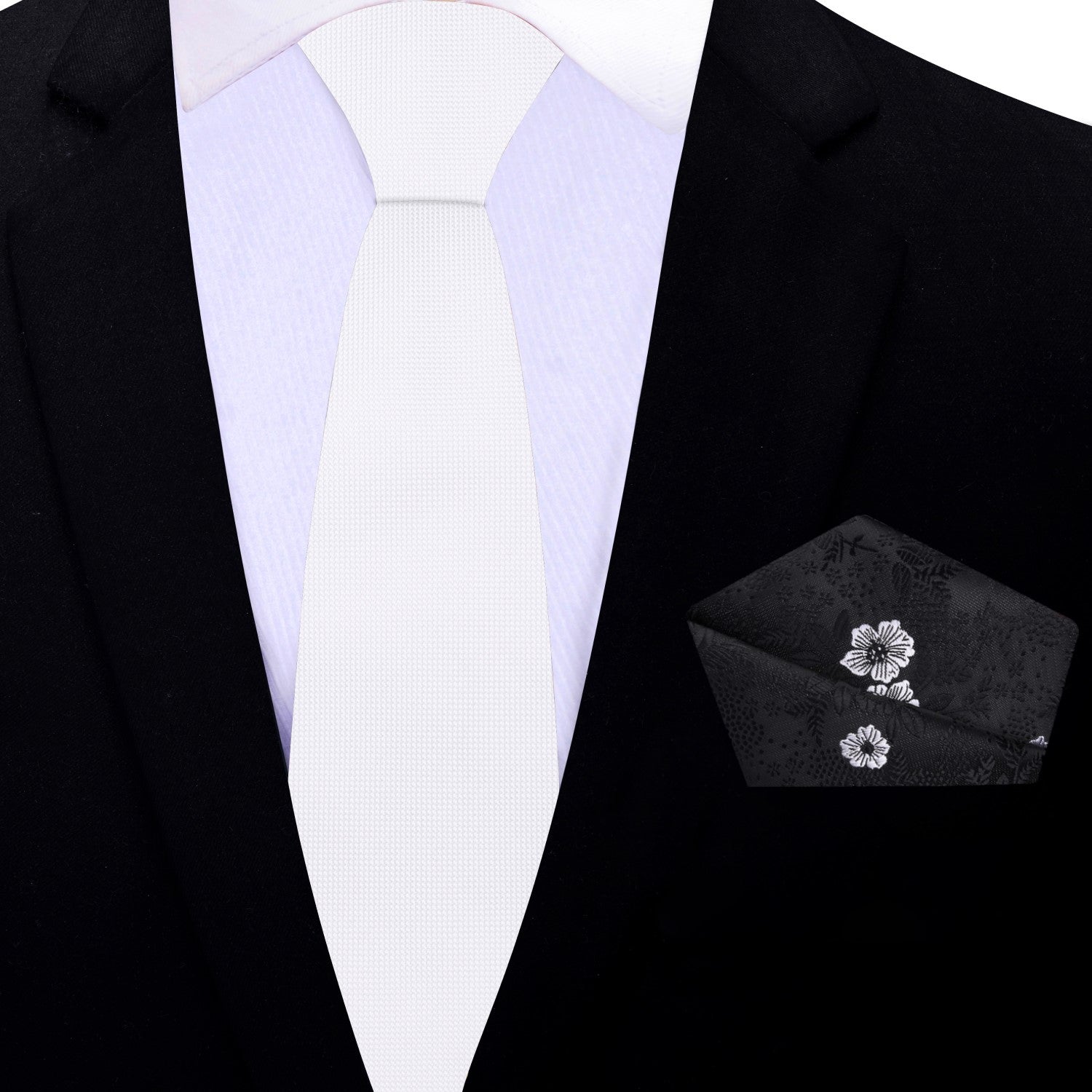 Thin Solid White Necktie and Accenting Square