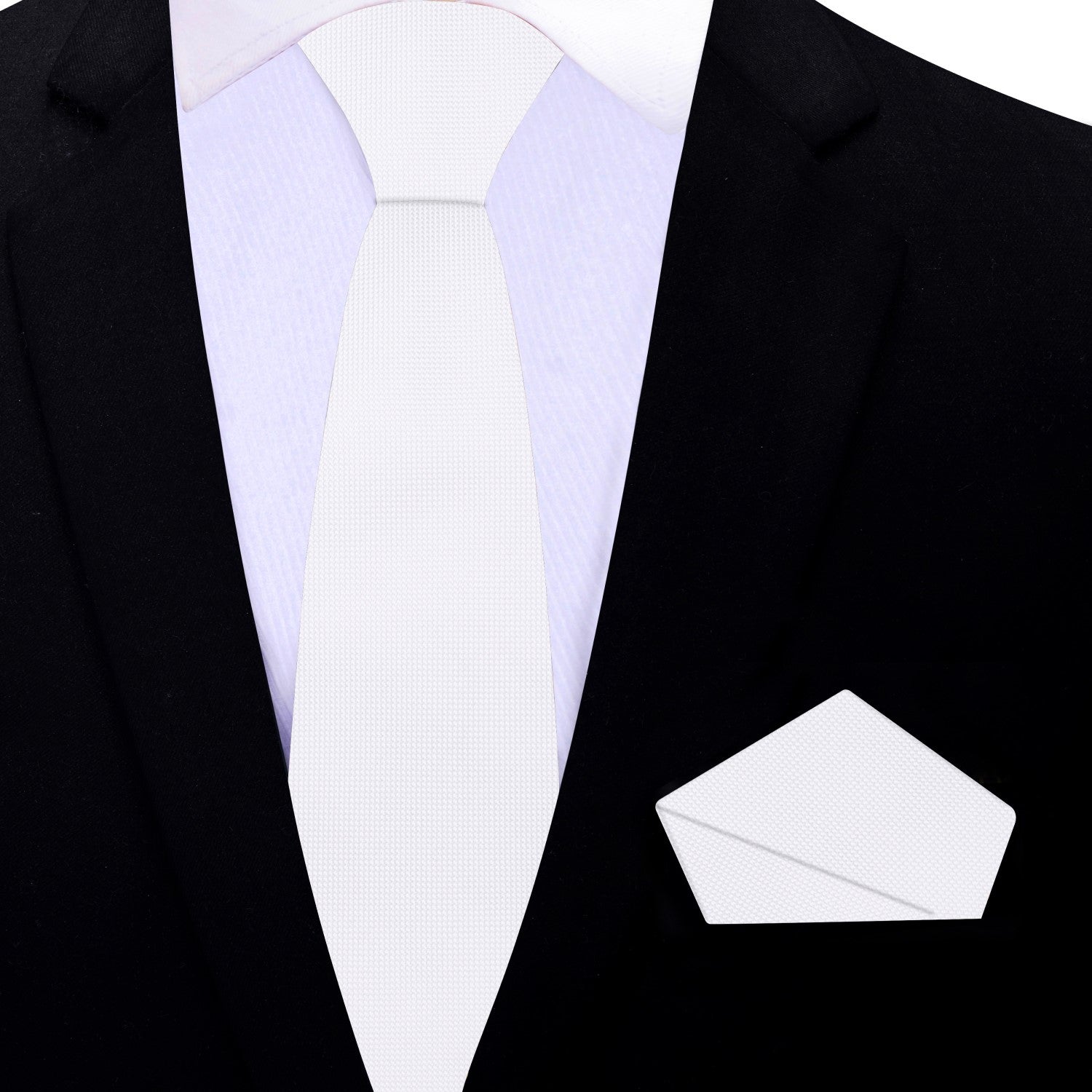 Thin Alt Solid White Necktie and Square