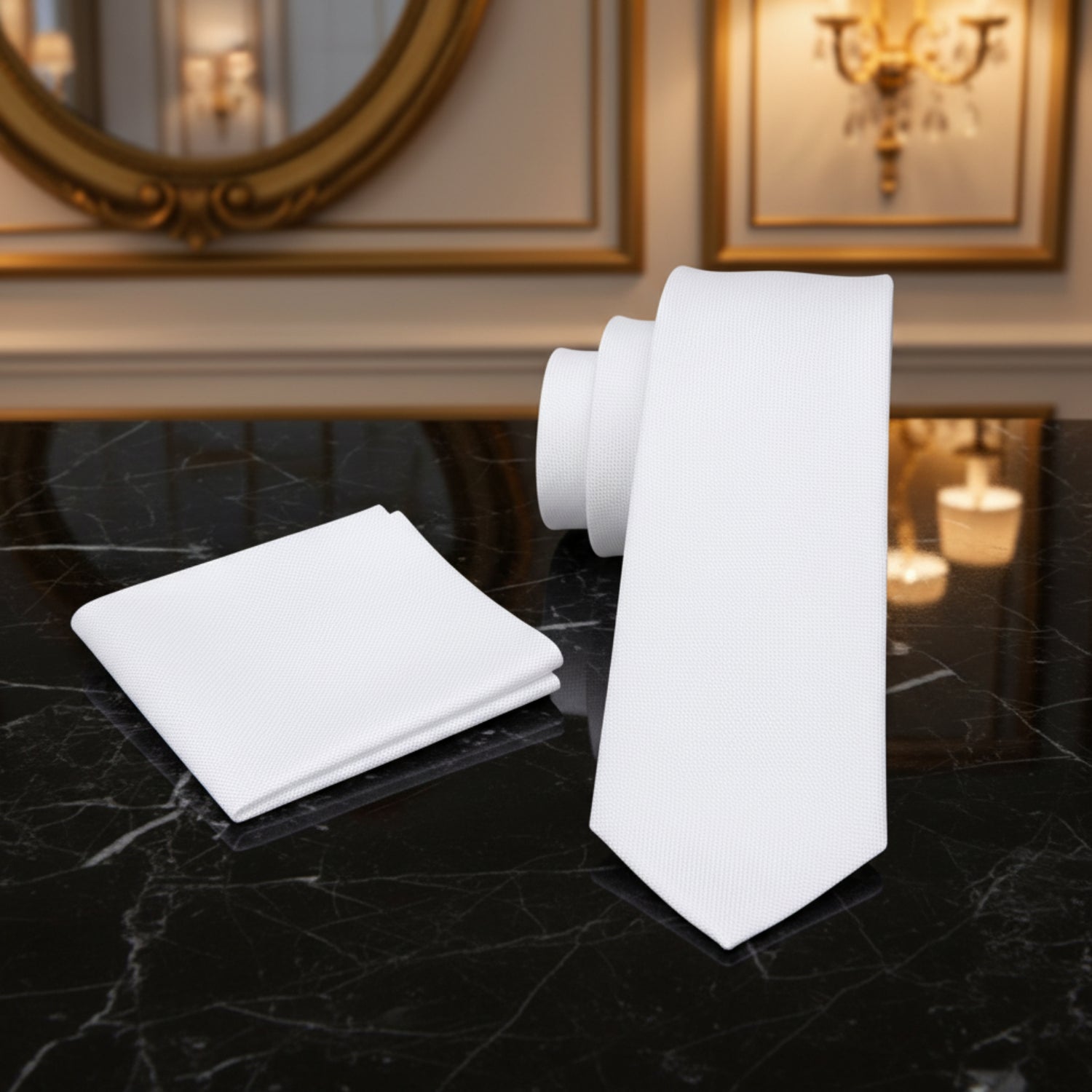 Alt Alt Solid White Necktie and Square