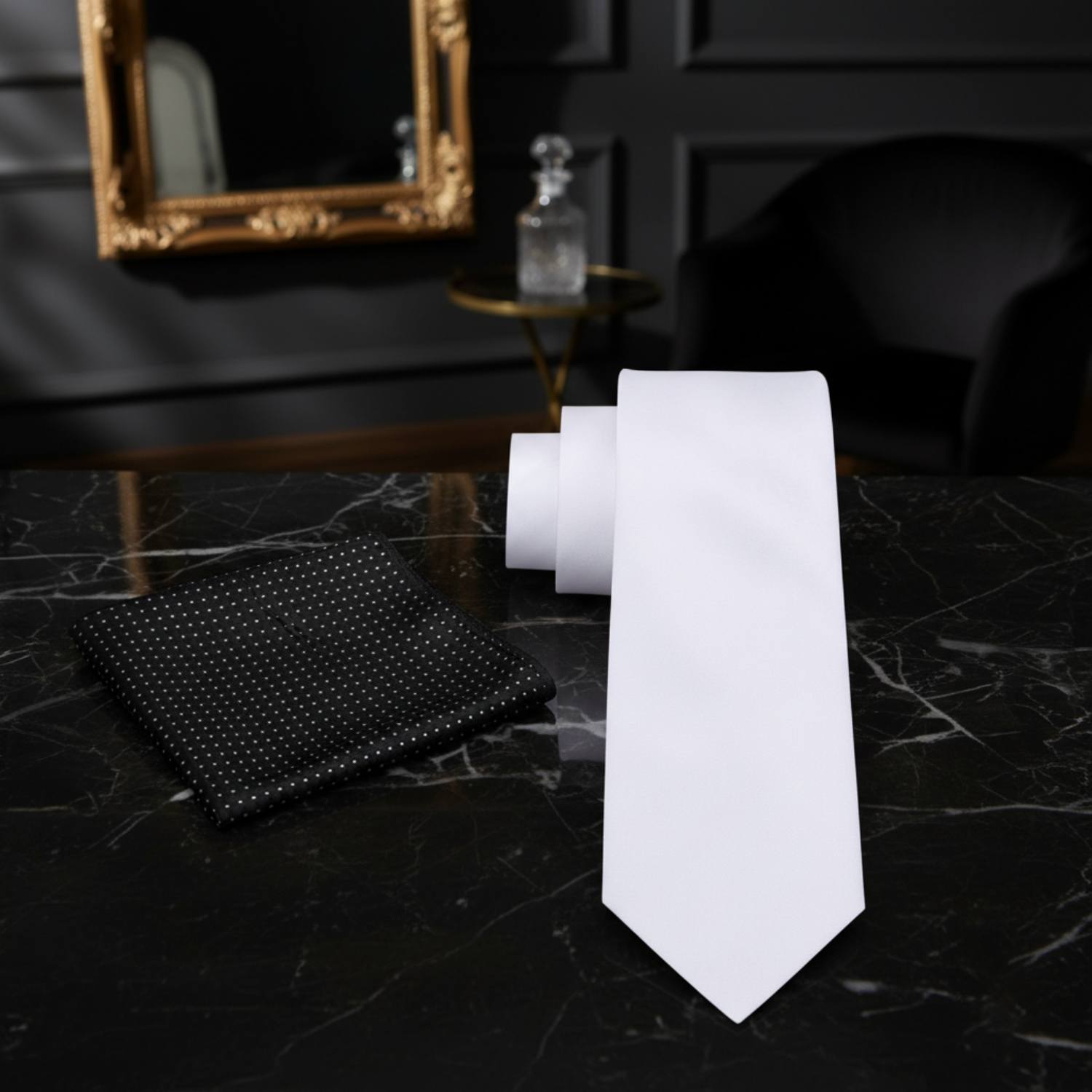 Alt View: Solid White Tie with Black Check Square