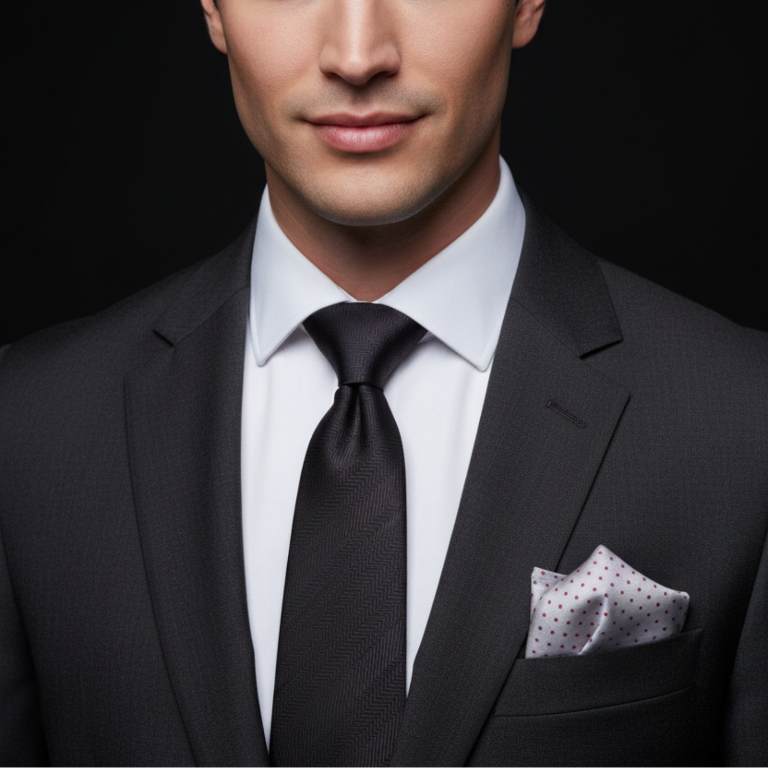 Dark Charcoal Grey Herringbone Textured Necktie
