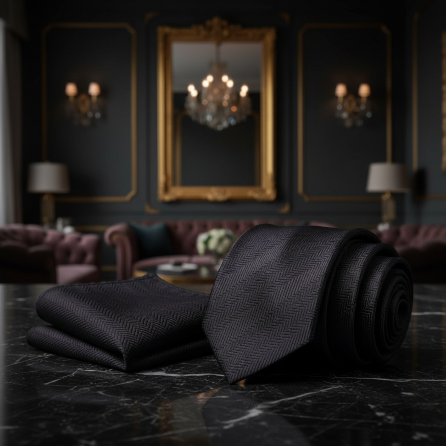 Alt Sophisticated Charcoal Necktie and Matching Square