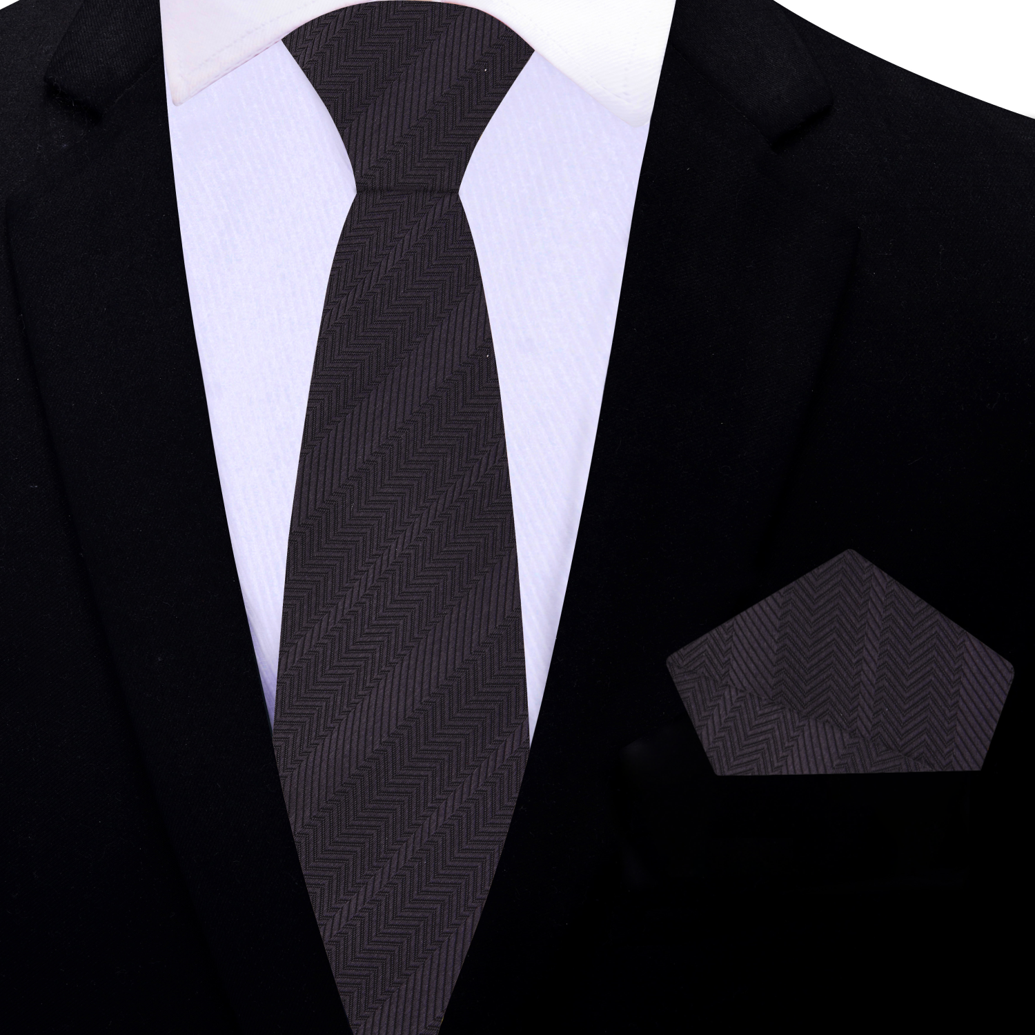 Thin Sophisticated Charcoal Necktie and Matching Square