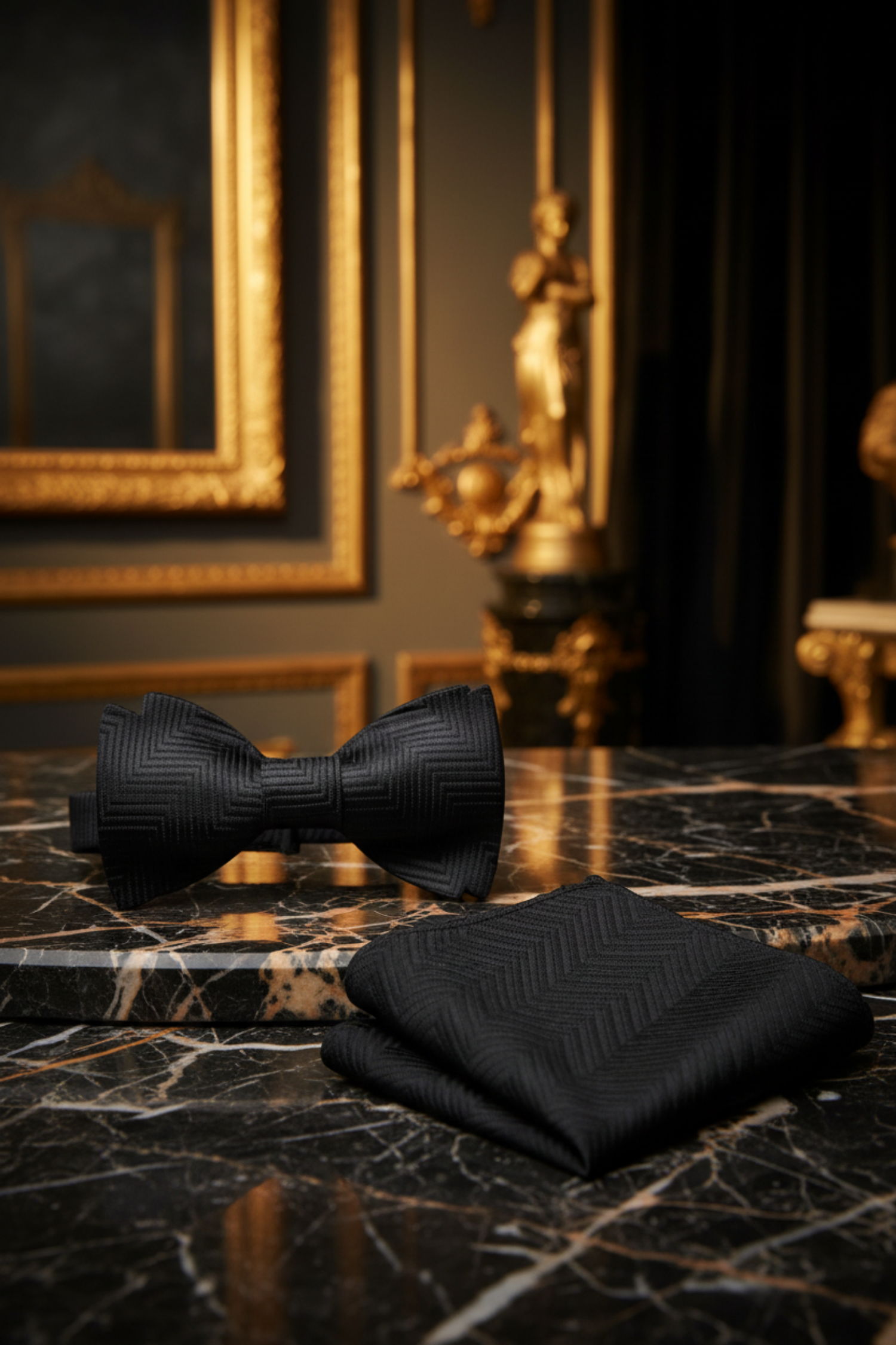 Main View: Solid Black Bow Tie and Square