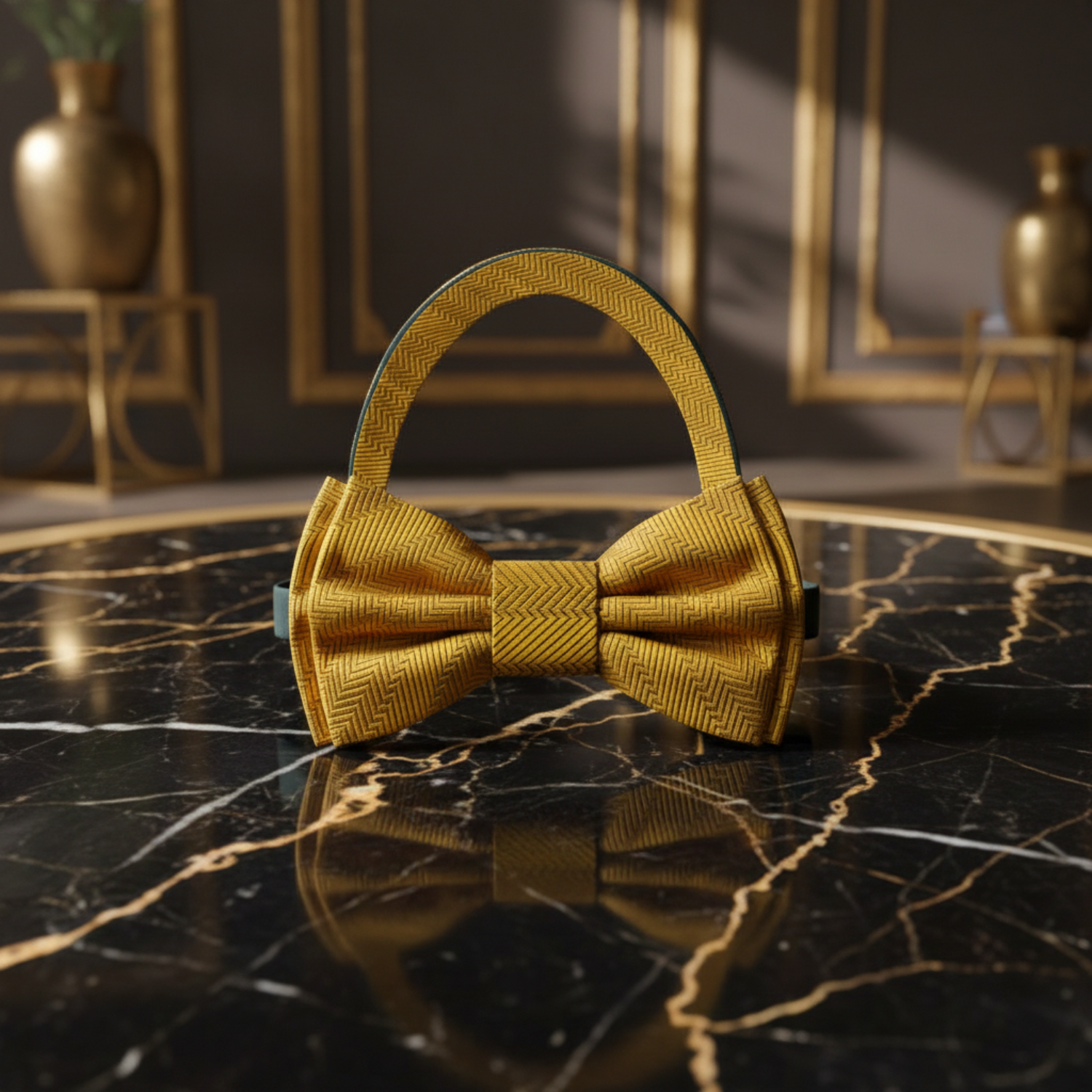 A Golden Amber Solid Pattern Pre Tied Bow Tie