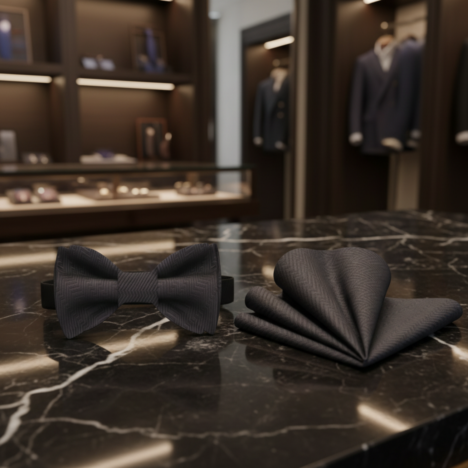 Main: Solid Grey Bow Tie and Pocket Square