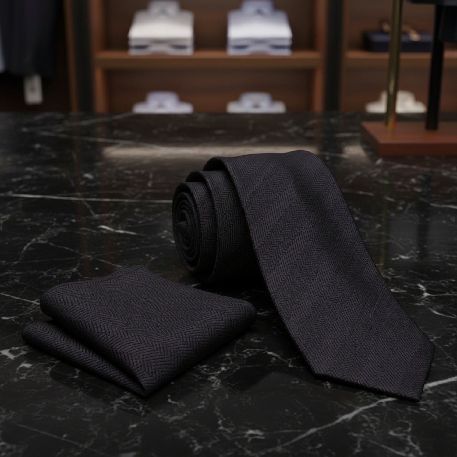 Black tie on a marble surface