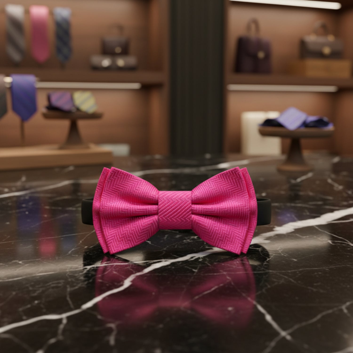 Pink bow tie with a white background
