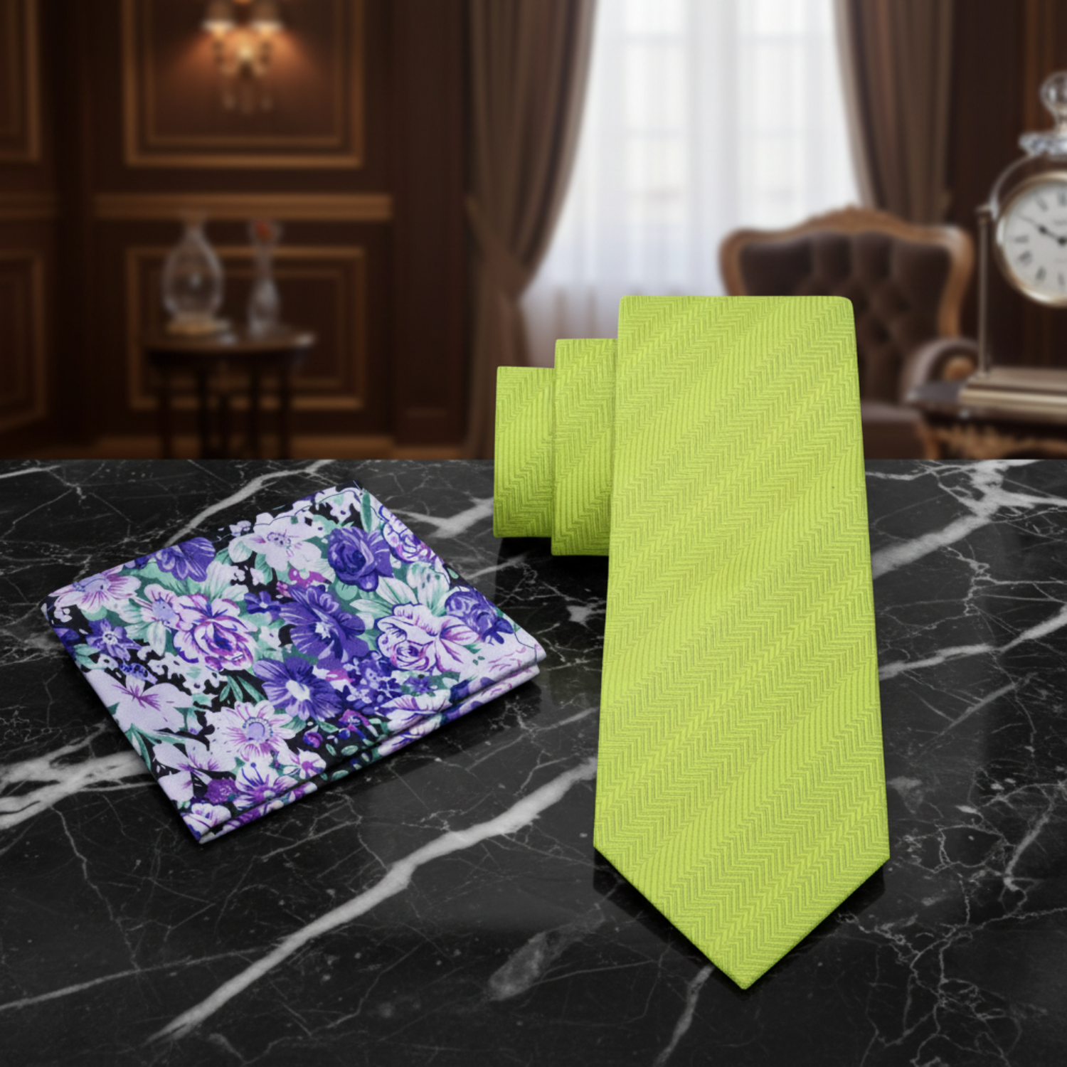 Alt View: Sophisticated Lime Green Necktie and Accenting Square
