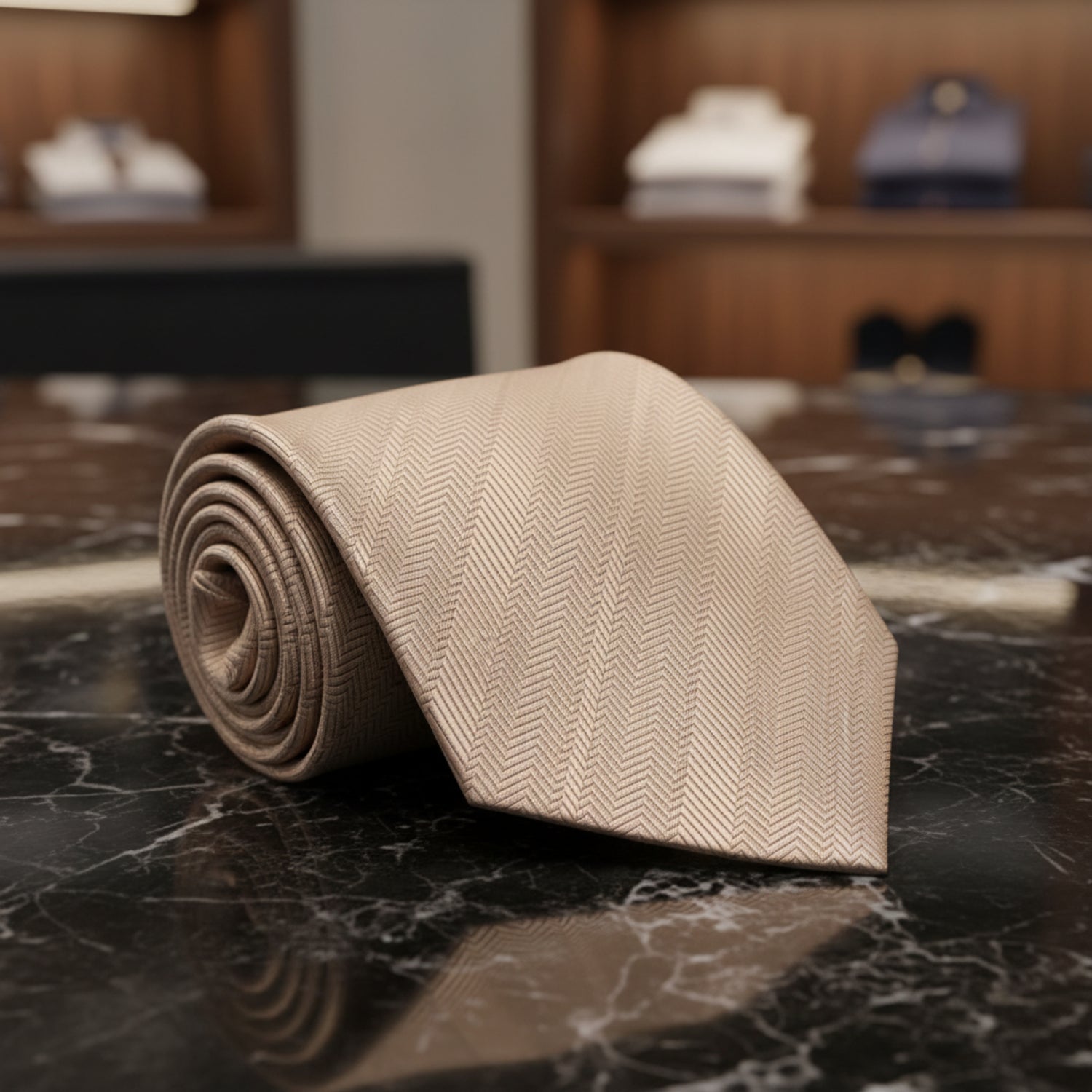 Boys Champagne Beige Herringbone Necktie for Formal Outfits