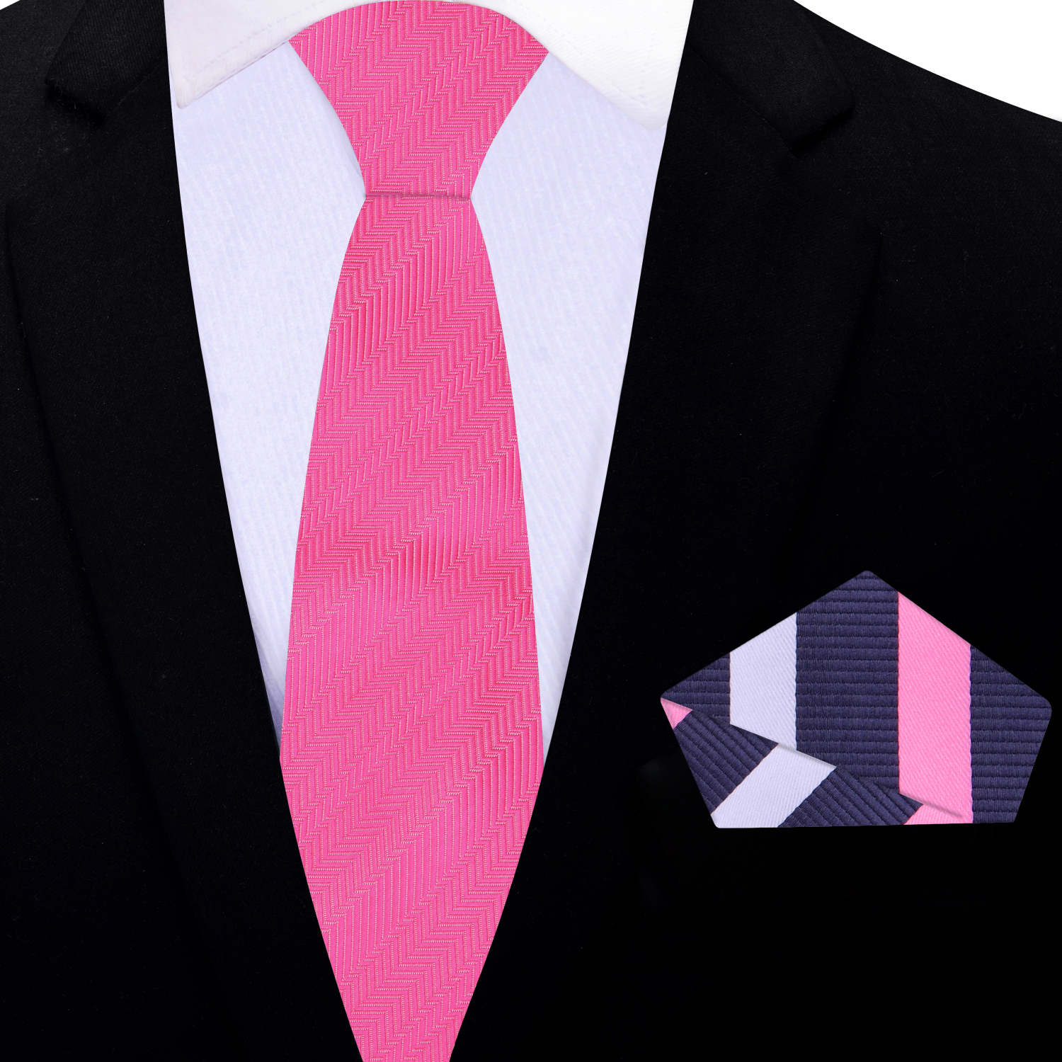 Thin Sophisticated Pink Tie and Accenting Stripe Handkerchief